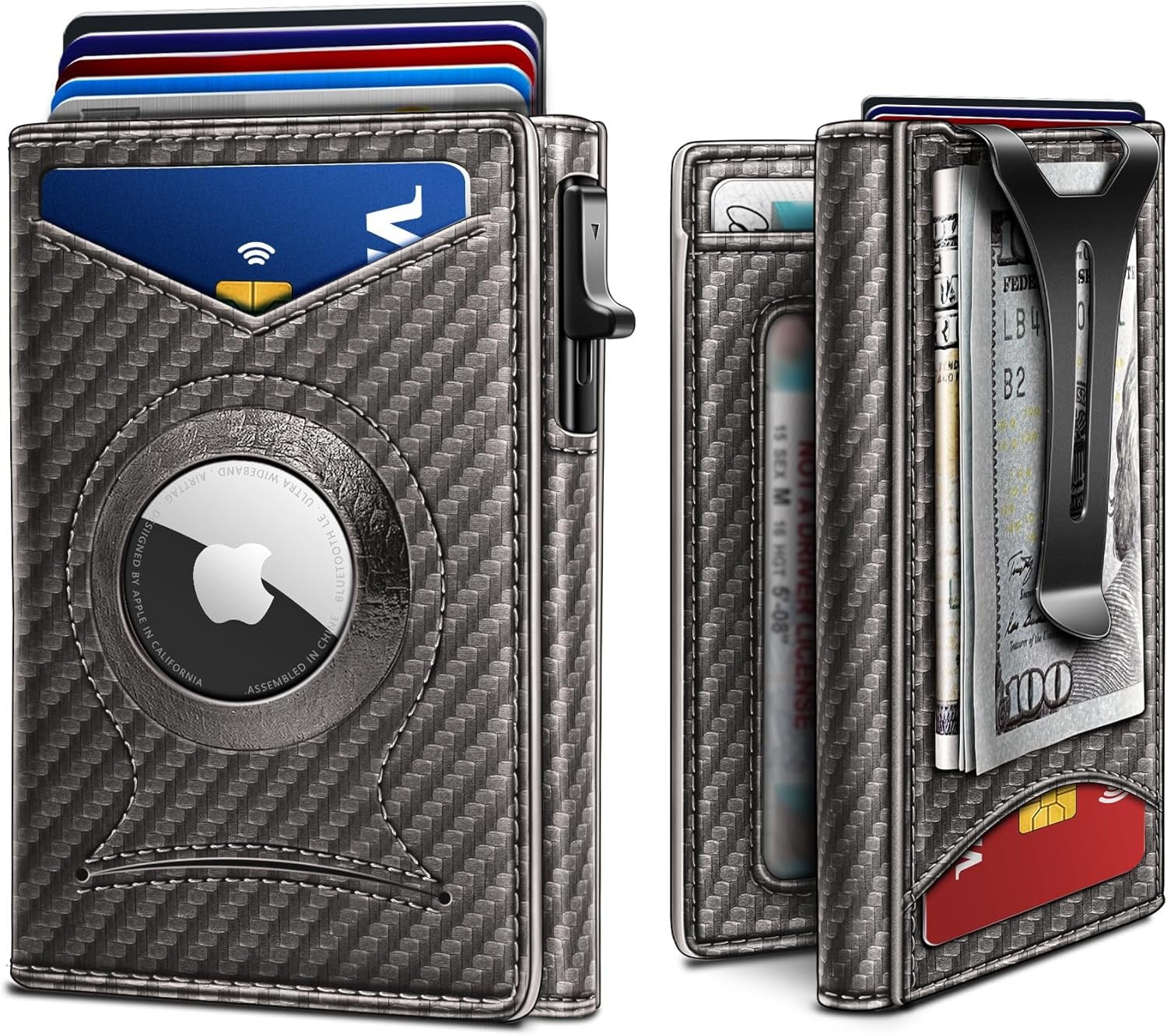 Slim RFID Money Clip Wallet for Men – Leather AirTag Holder, 9 Card Slots, Magnetic Flip - Abbycart