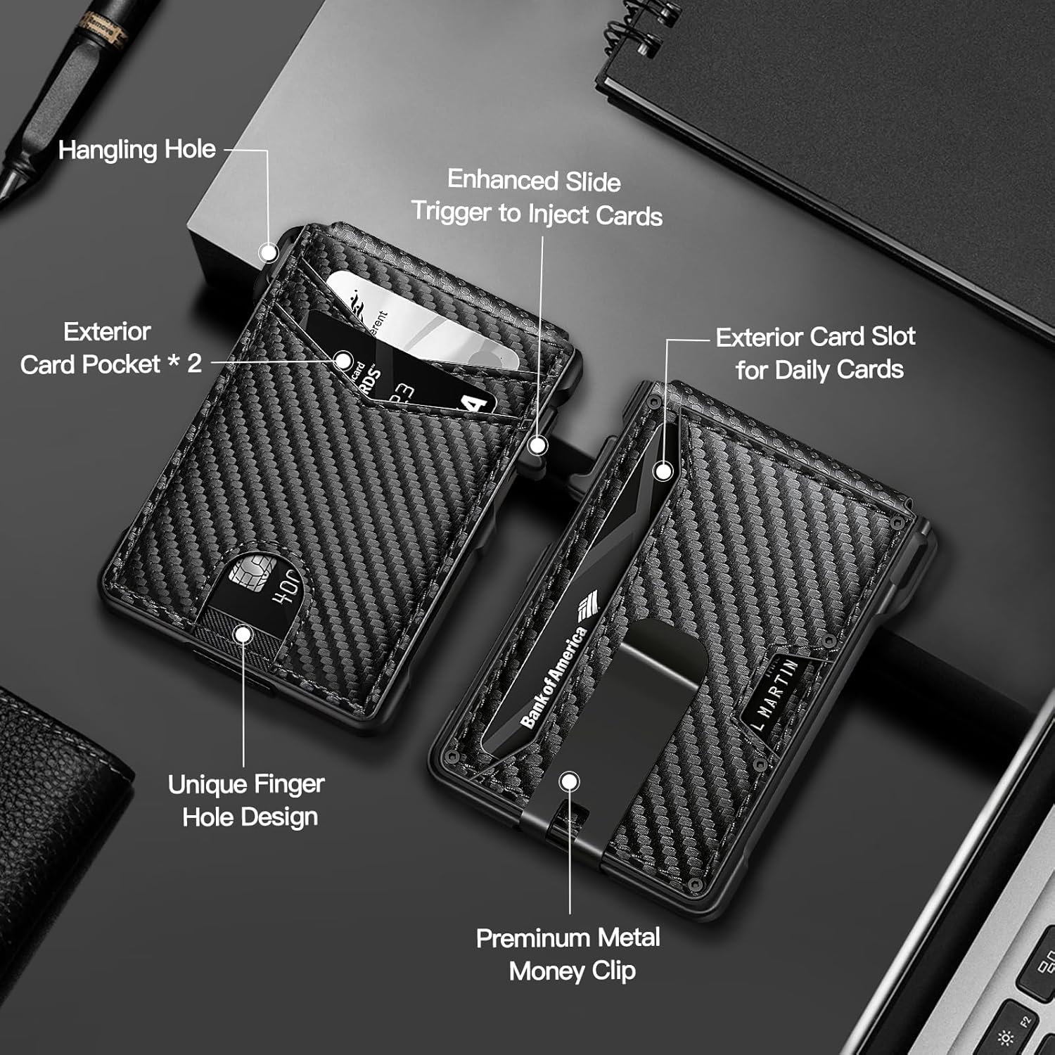 Slim RFID Wallet for Men – Carbon Fiber Pop - Up Card Holder with Money Clip, Magnetic Closure & ID Window - Abbycart