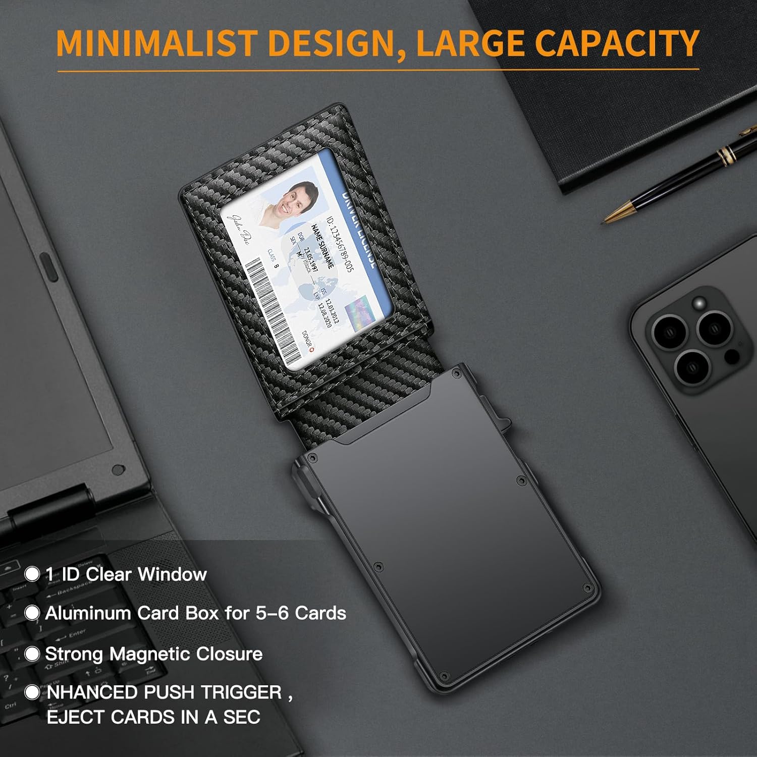 Slim RFID Wallet for Men – Carbon Fiber Pop - Up Card Holder with Money Clip, Magnetic Closure & ID Window - Abbycart