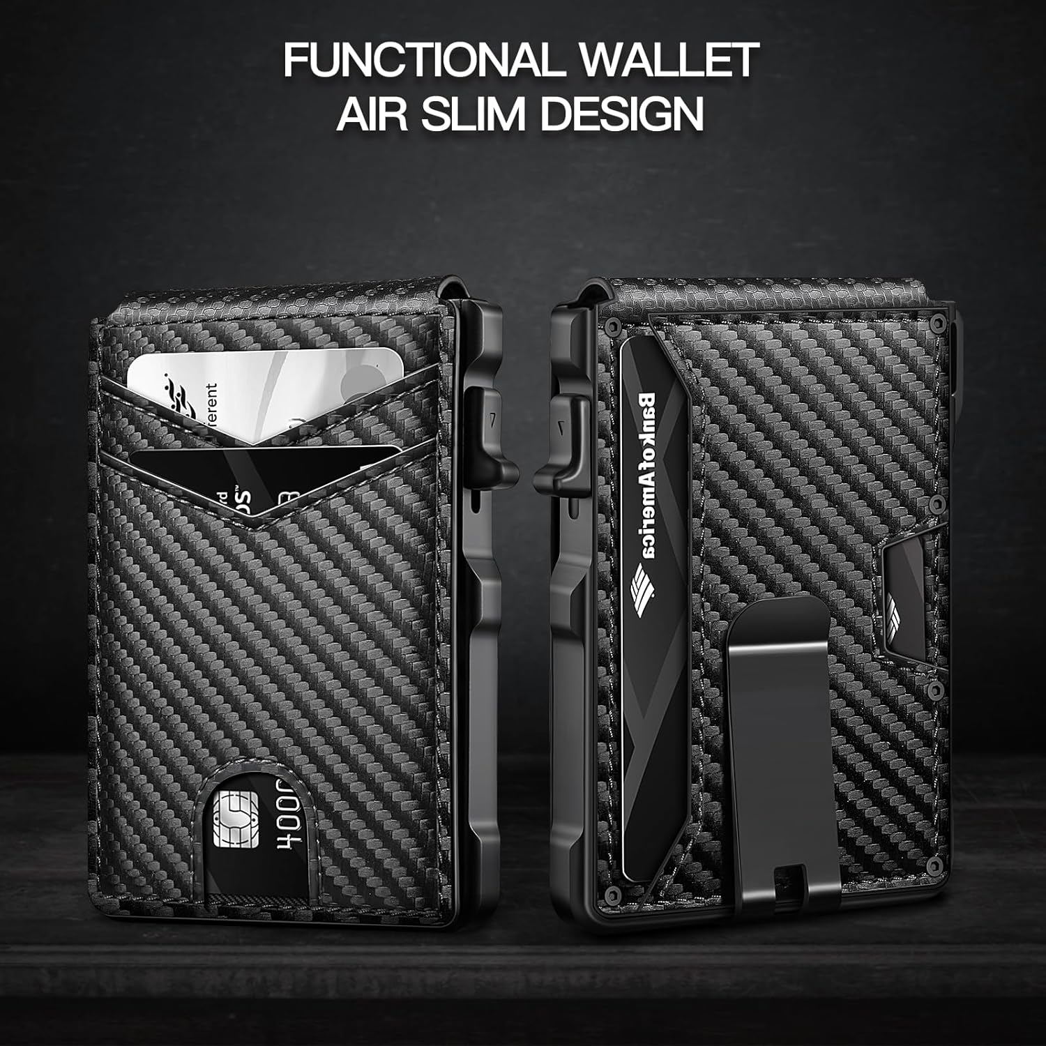 Slim RFID Wallet for Men – Carbon Fiber Pop - Up Card Holder with Money Clip, Magnetic Closure & ID Window - Abbycart
