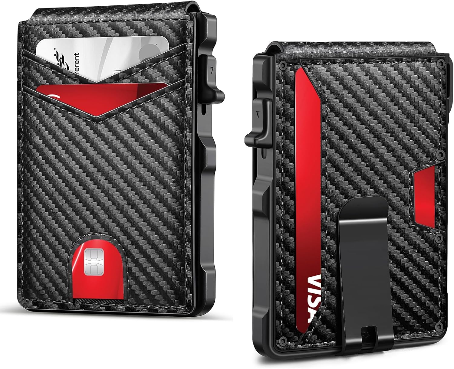 Slim RFID Wallet for Men – Carbon Fiber Pop - Up Card Holder with Money Clip, Magnetic Closure & ID Window - Abbycart