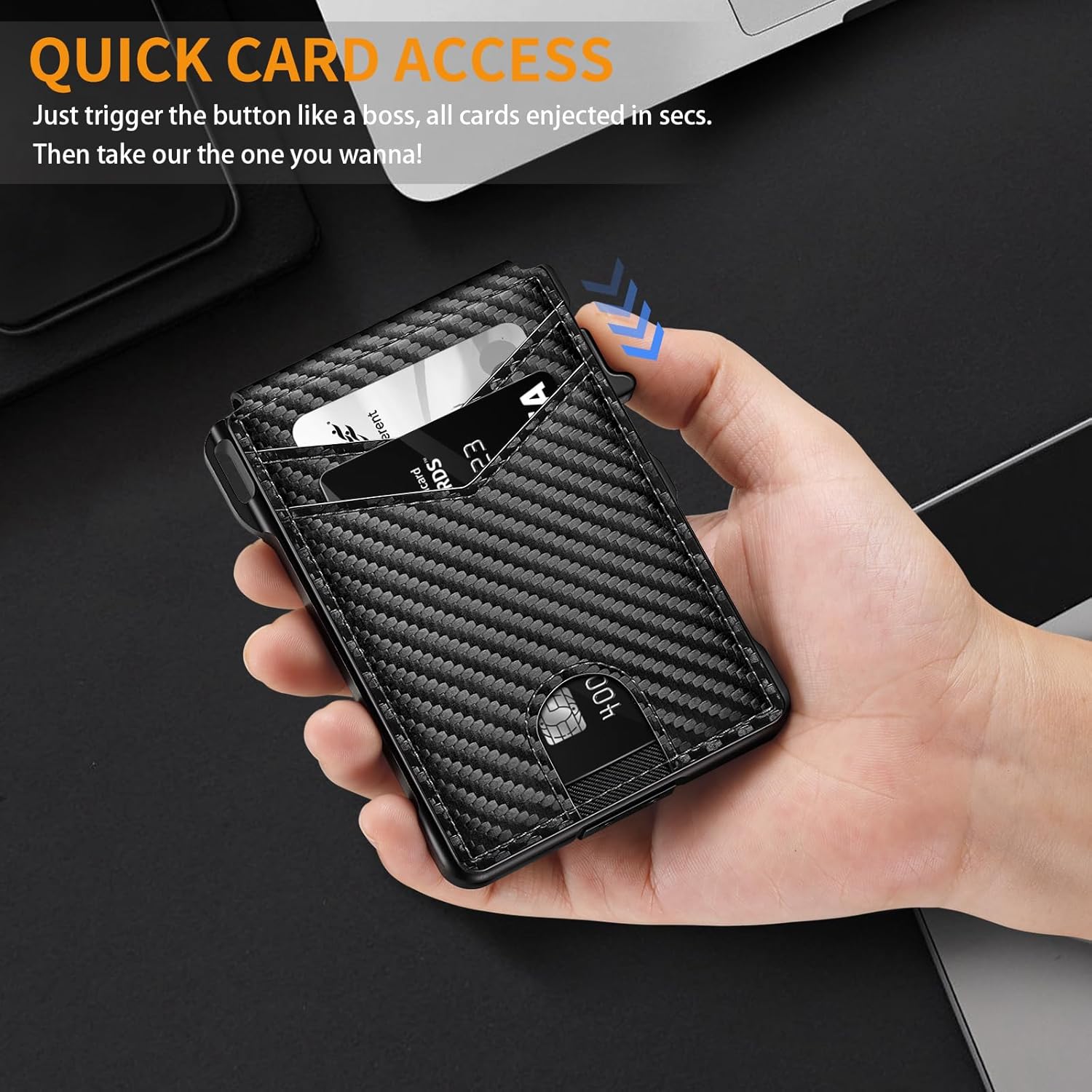 Slim RFID Wallet for Men – Carbon Fiber Pop - Up Card Holder with Money Clip, Magnetic Closure & ID Window - Abbycart