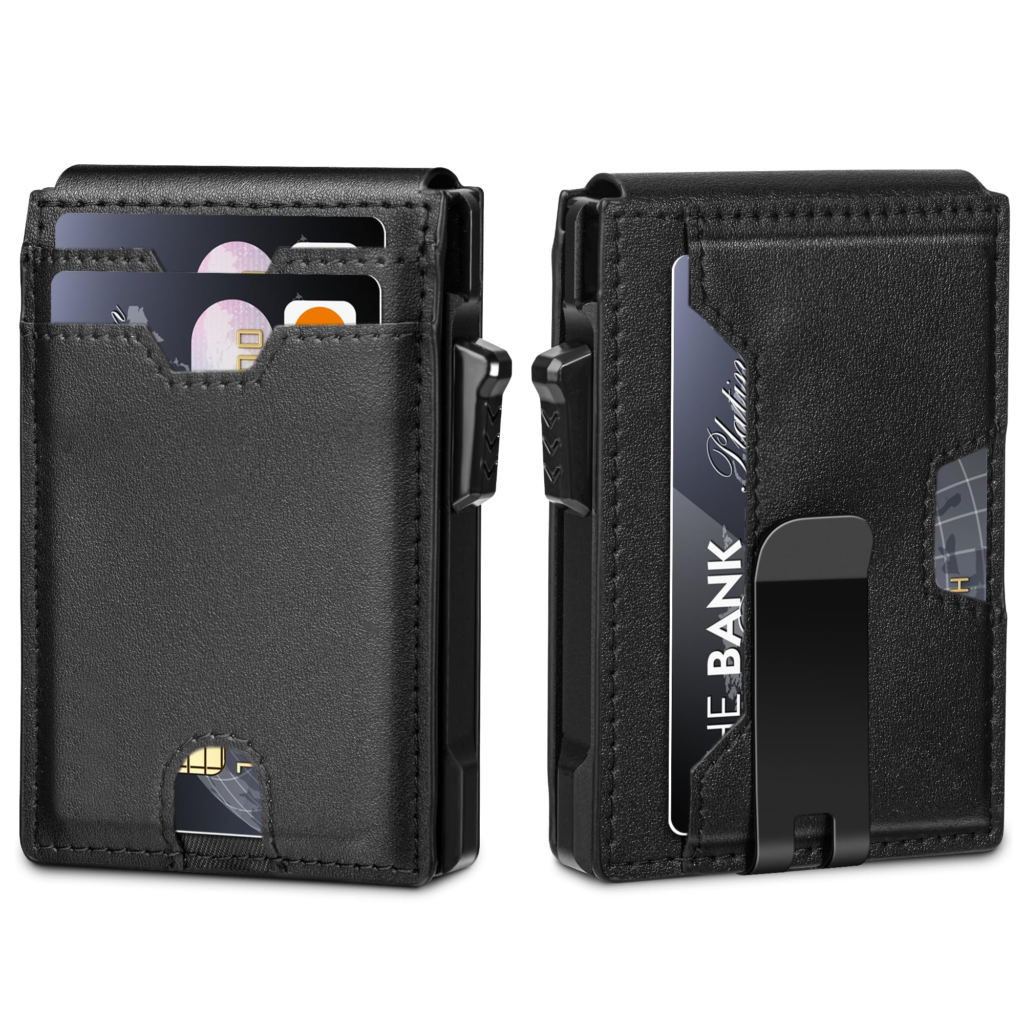 Slim RFID Wallet for Men Pop Up Card Holder with Money Clip