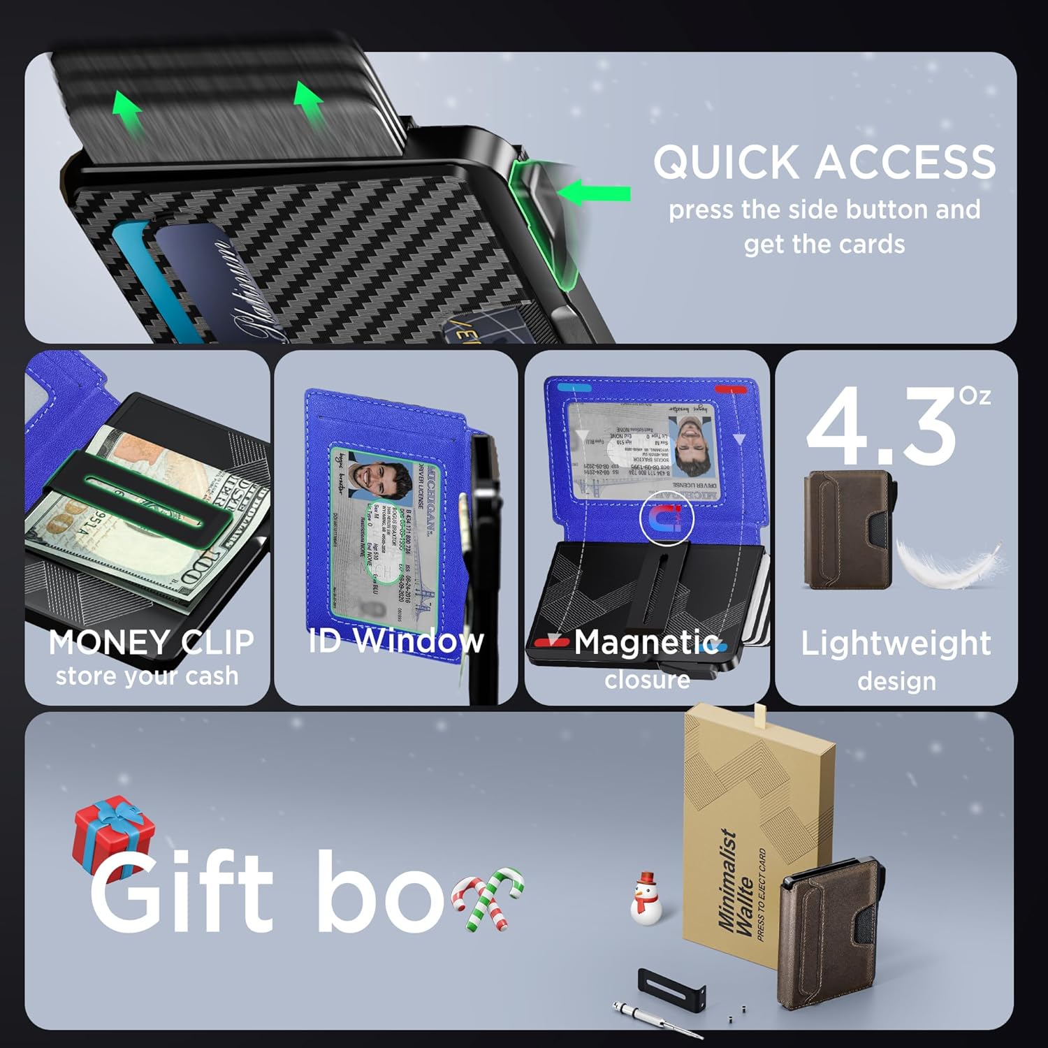 Slim RFID Wallet for Men with Pop - Up Card Holder & Clip - Abbycart