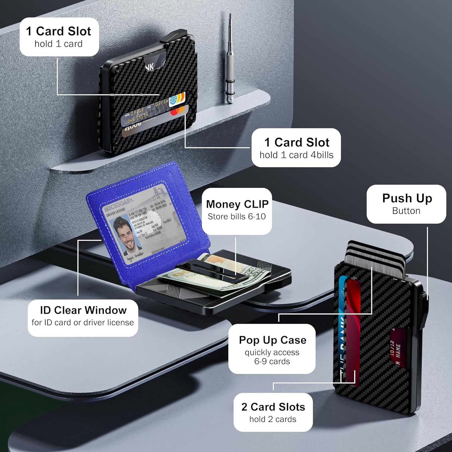 Slim RFID Wallet for Men with Pop - Up Card Holder & Clip - Abbycart