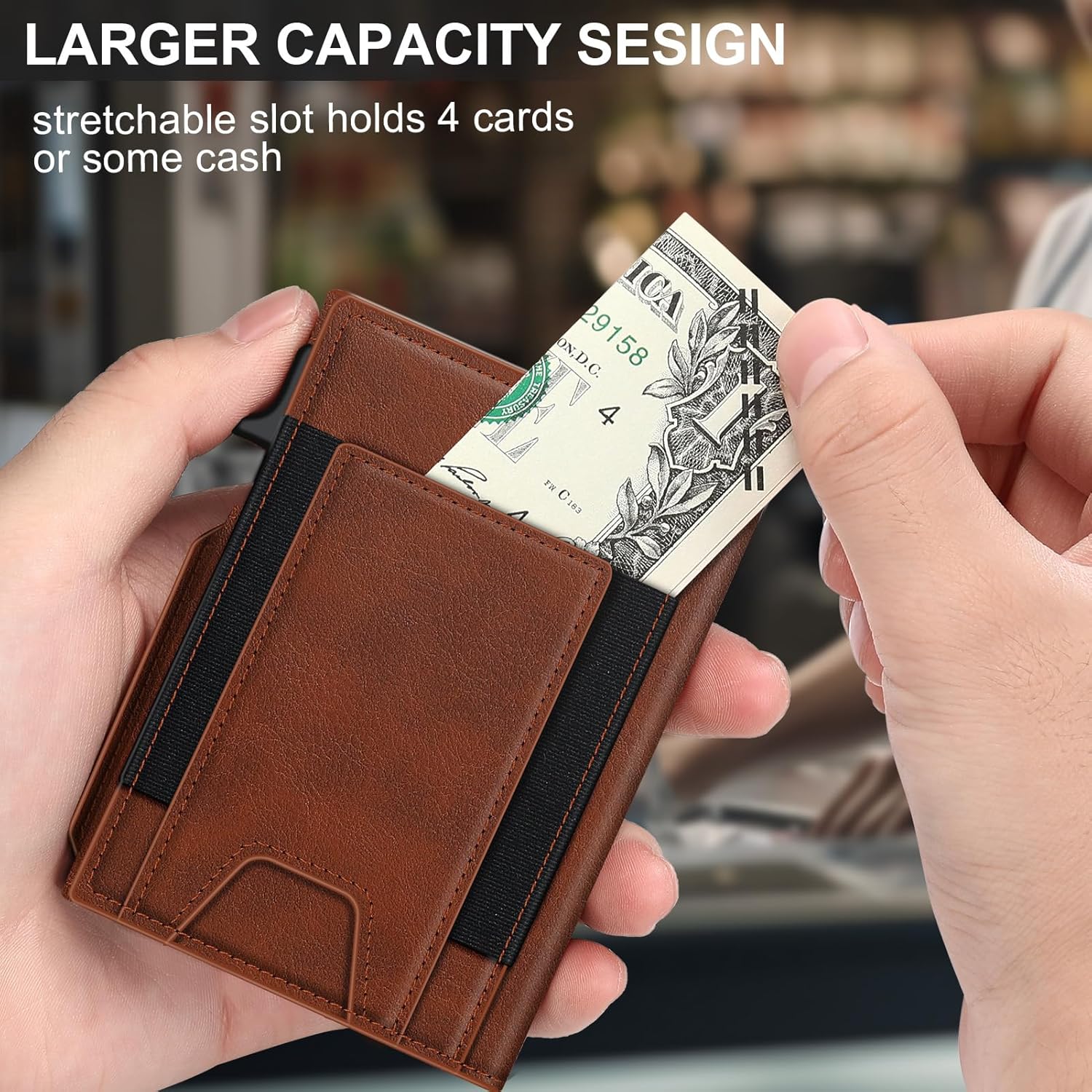 Slim RFID Wallet for Men with Pop-Up Card Holder & Money Clip