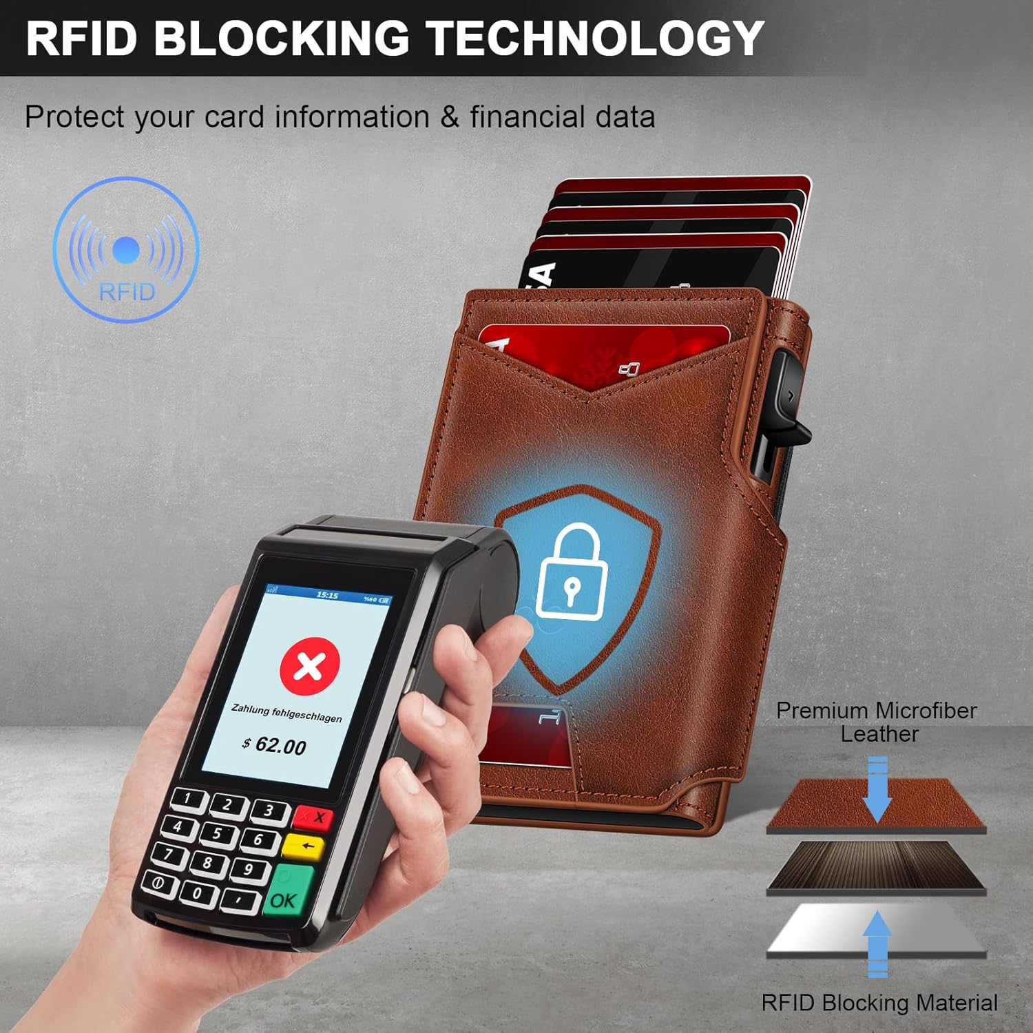 Slim RFID Wallet for Men with Pop-Up Card Holder & Money Clip