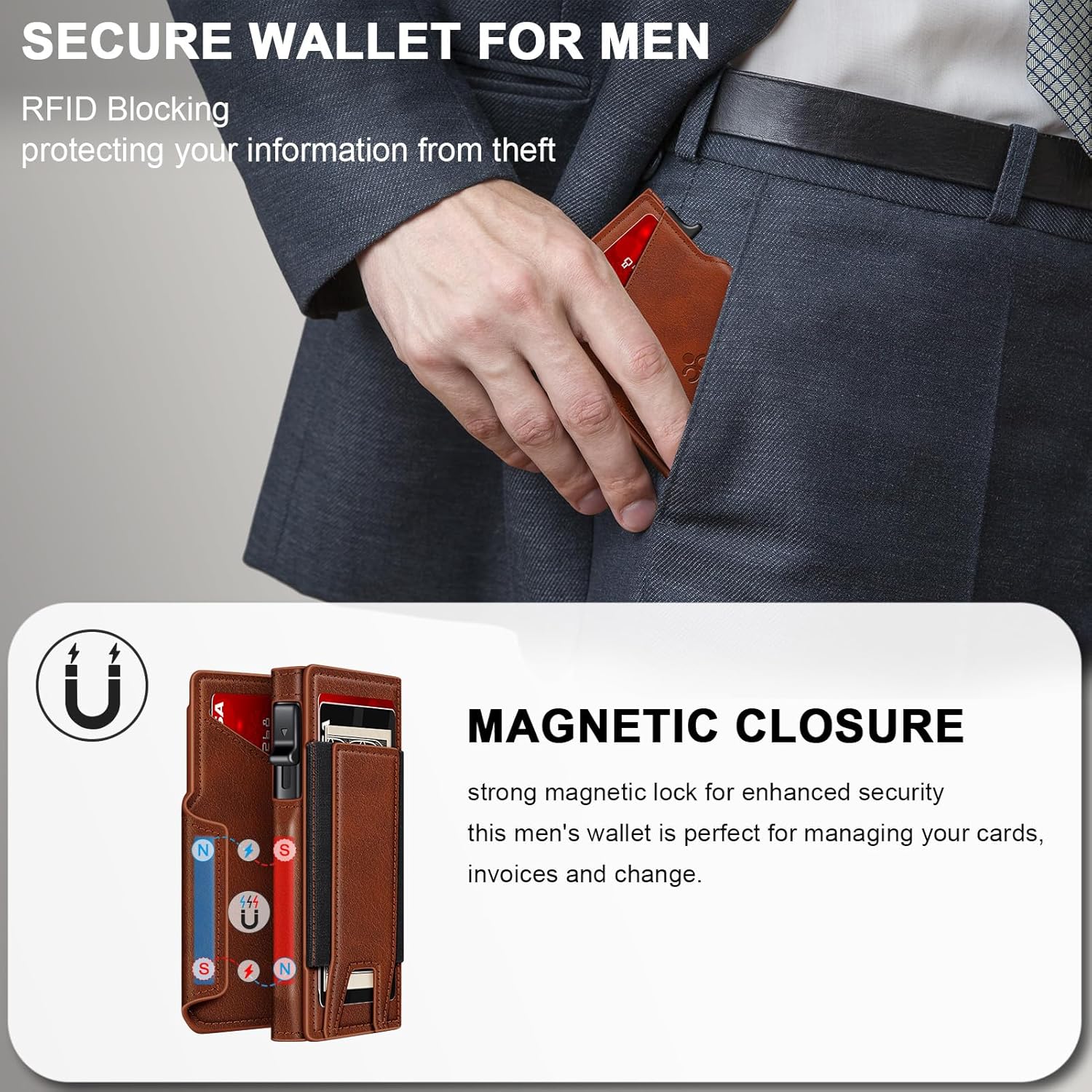 Slim RFID Wallet for Men with Pop-Up Card Holder & Money Clip