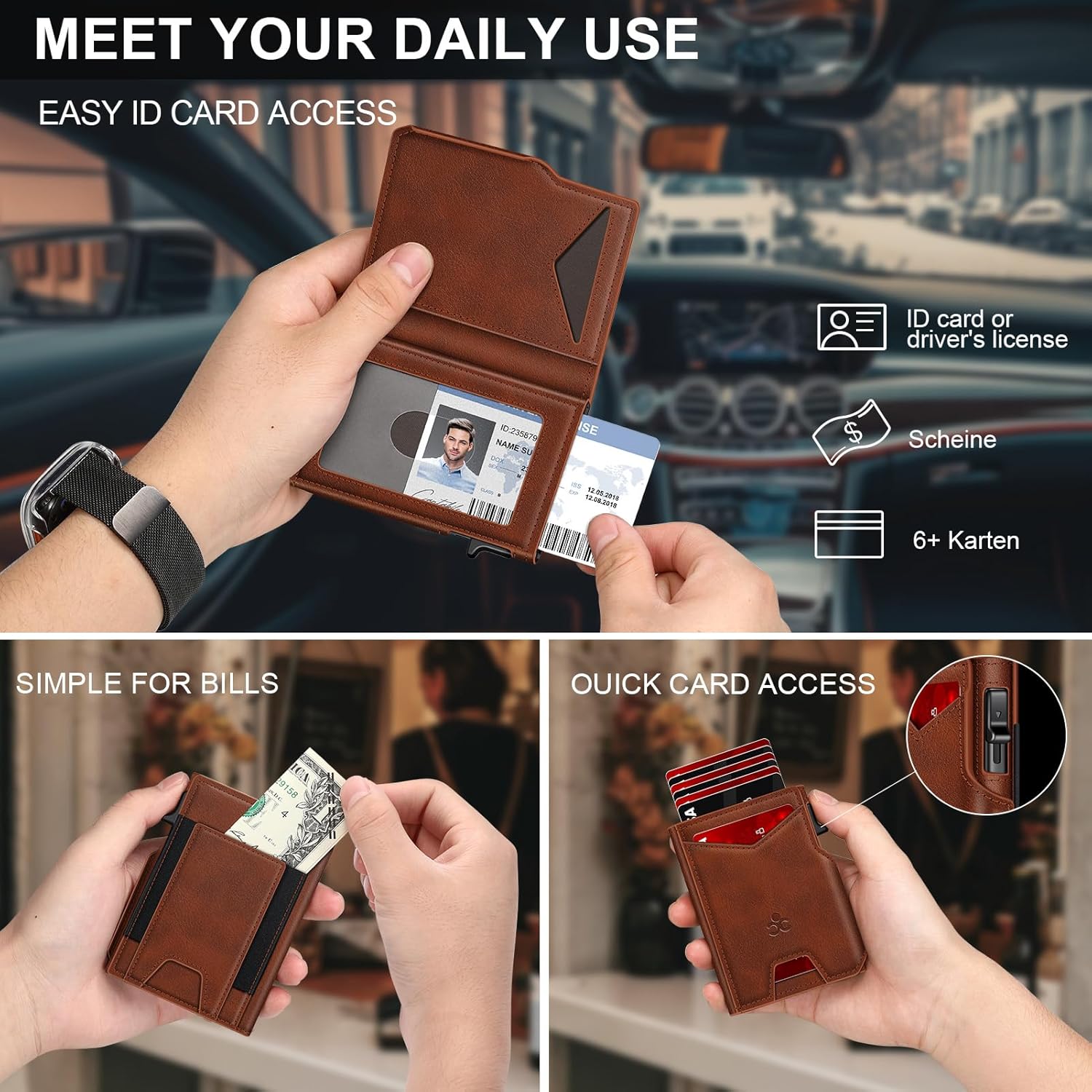 Slim RFID Wallet for Men with Pop-Up Card Holder & Money Clip
