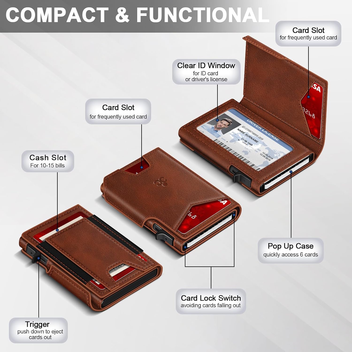 Slim RFID Wallet for Men with Pop-Up Card Holder & Money Clip