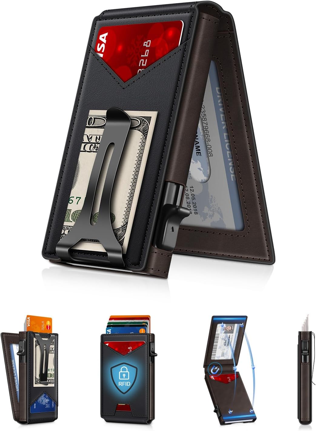 Slim RFID Wallet for Men with Pop-Up Card Holder & Money Clip | Minimalist Front Pocket Bifold
