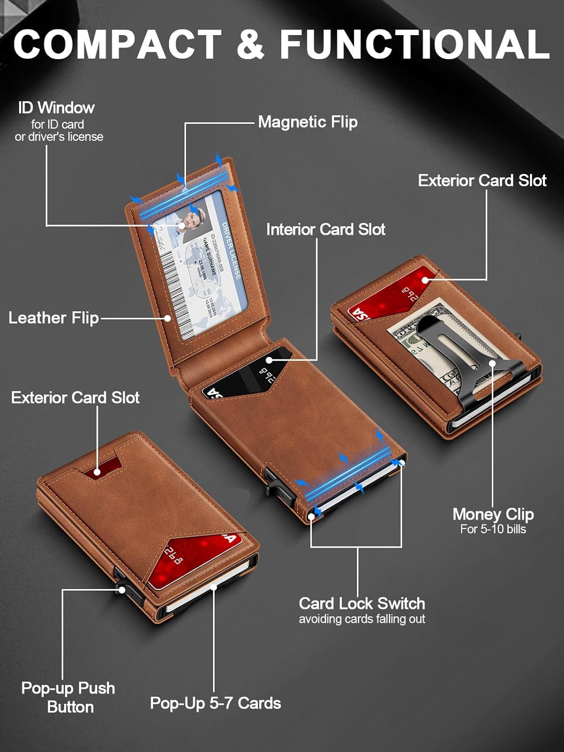 Slim RFID Wallet for Men with Pop - Up Card Holder & Money Clip | Minimalist Front Pocket Bifold - Abbycart