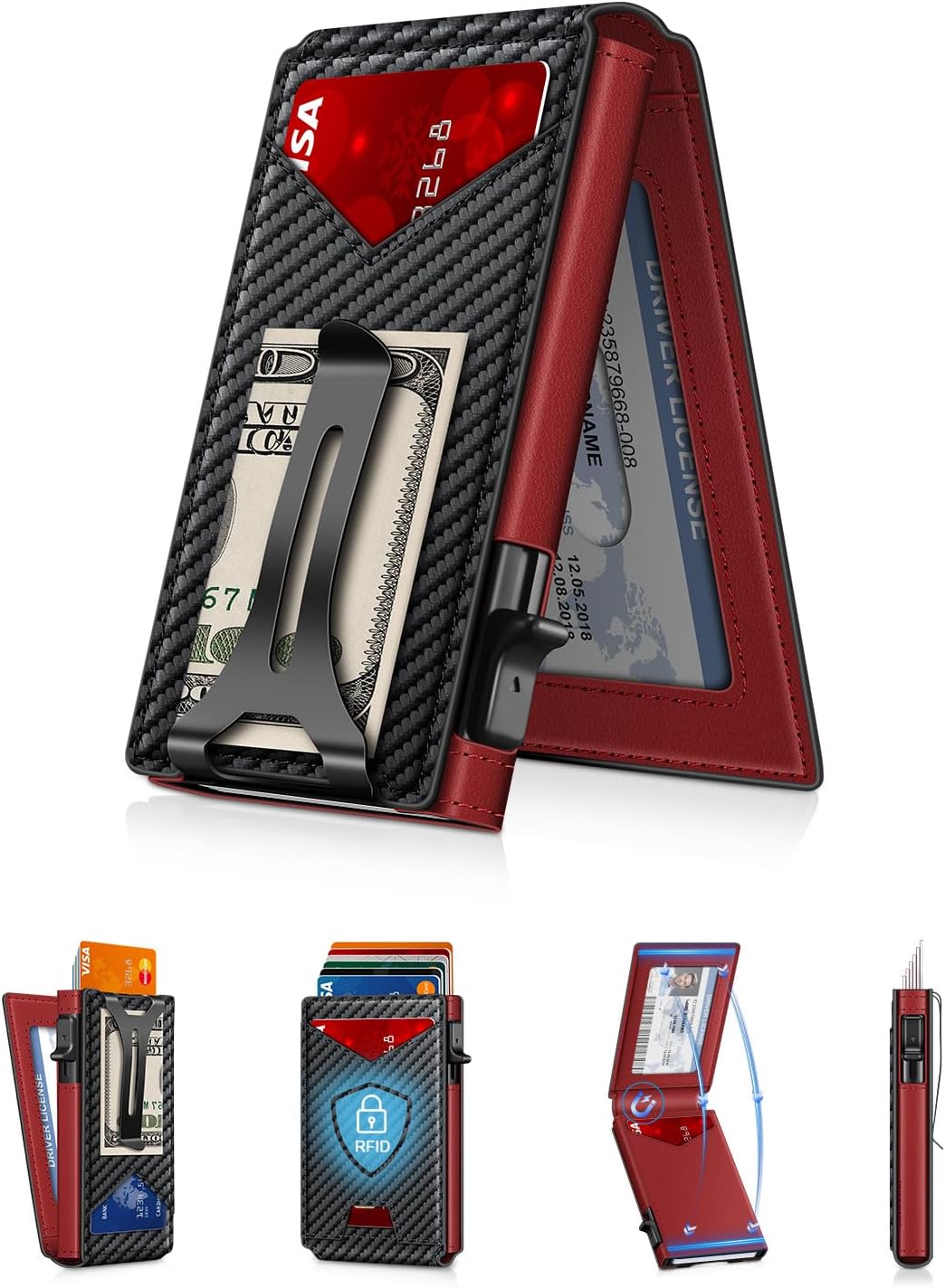 Slim RFID Wallet for Men with Pop-Up Card Holder & Money Clip | Minimalist Front Pocket Bifold