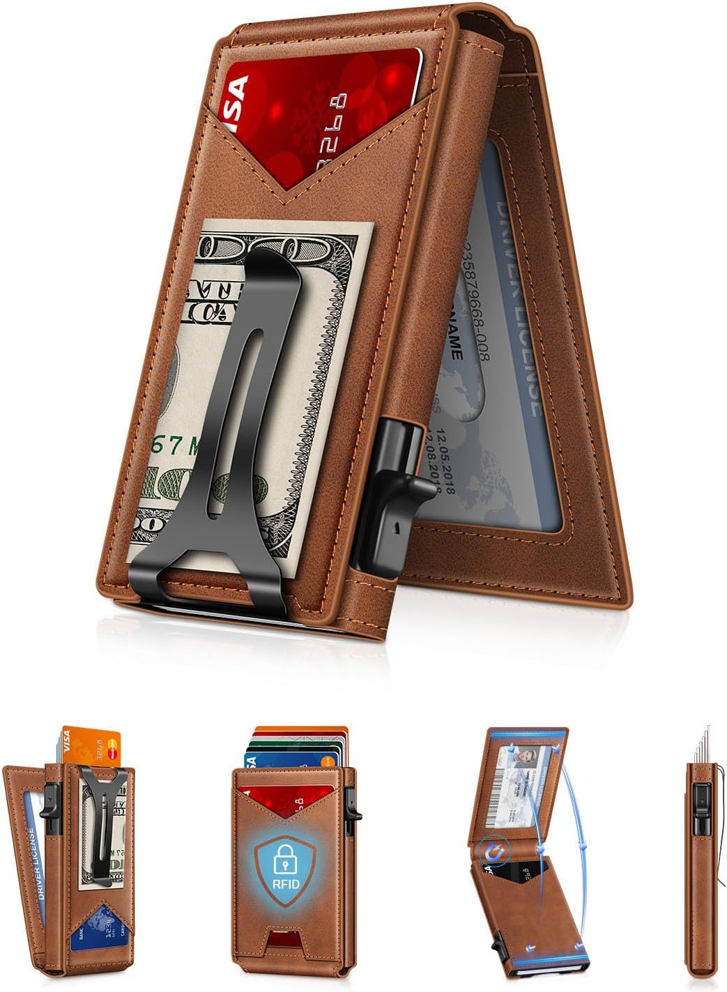 Slim RFID Wallet for Men with Pop-Up Card Holder & Money Clip | Minimalist Front Pocket Bifold