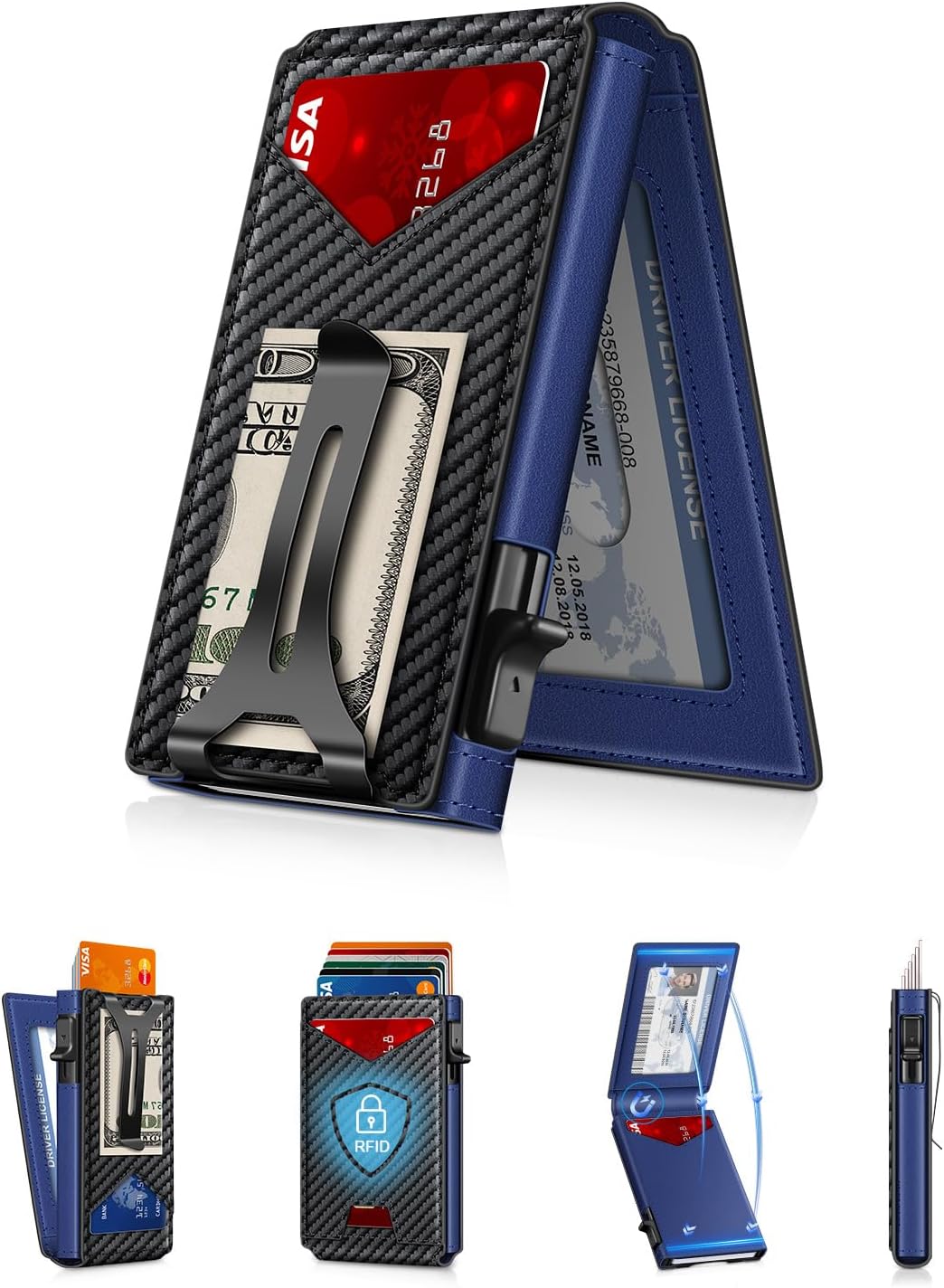 Slim RFID Wallet for Men with Pop-Up Card Holder & Money Clip | Minimalist Front Pocket Bifold