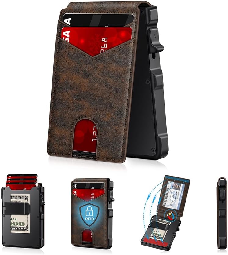 Slim RFID Wallet for Men with Pop Up Card Holder & Money Clip Wallet