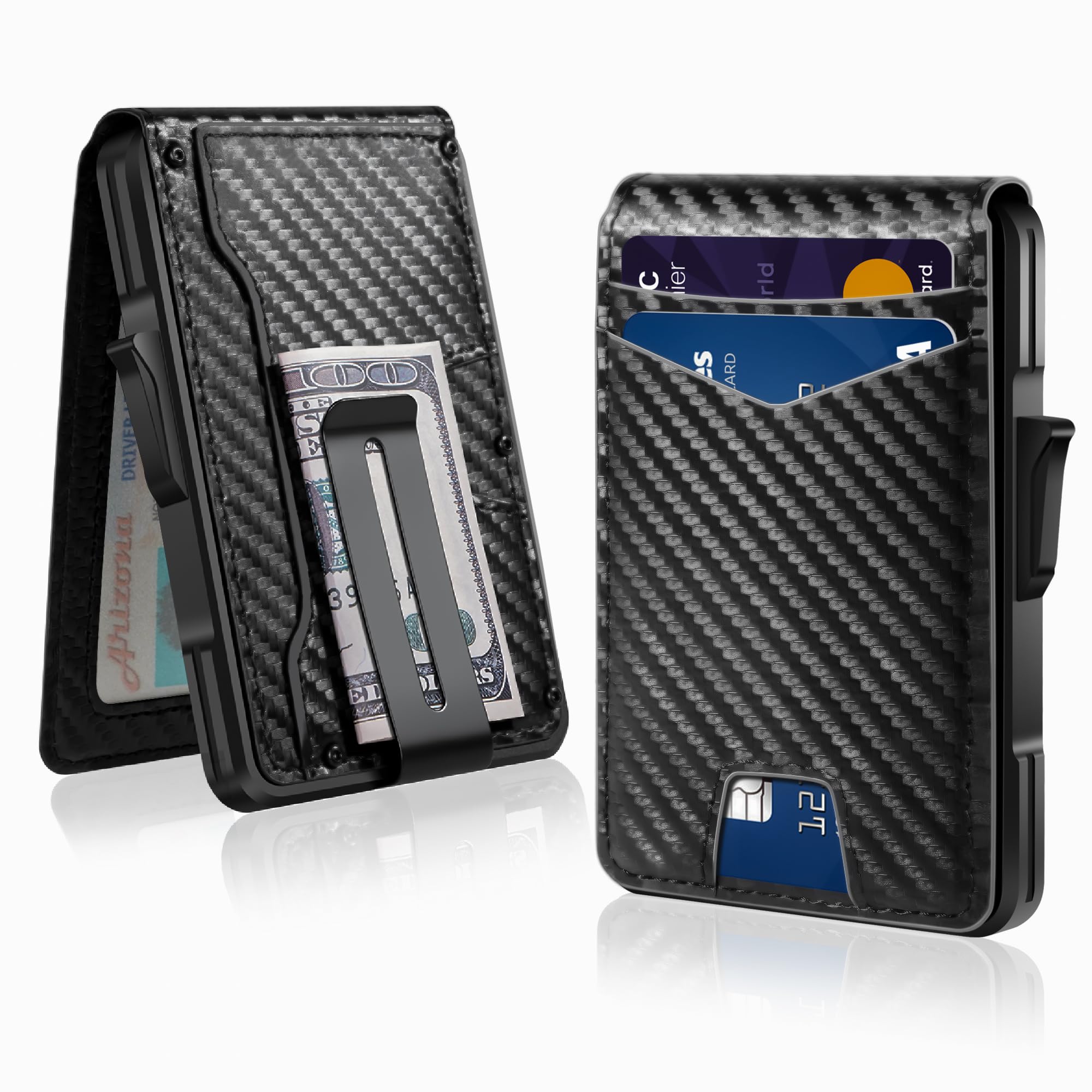 Slim RFID Wallet for Men with Pop - Up Card Holder – Waterproof Aluminum & Leather Bifold with 2 ID Windows, Money Clip, Holds 12+ Cards - Abbycart