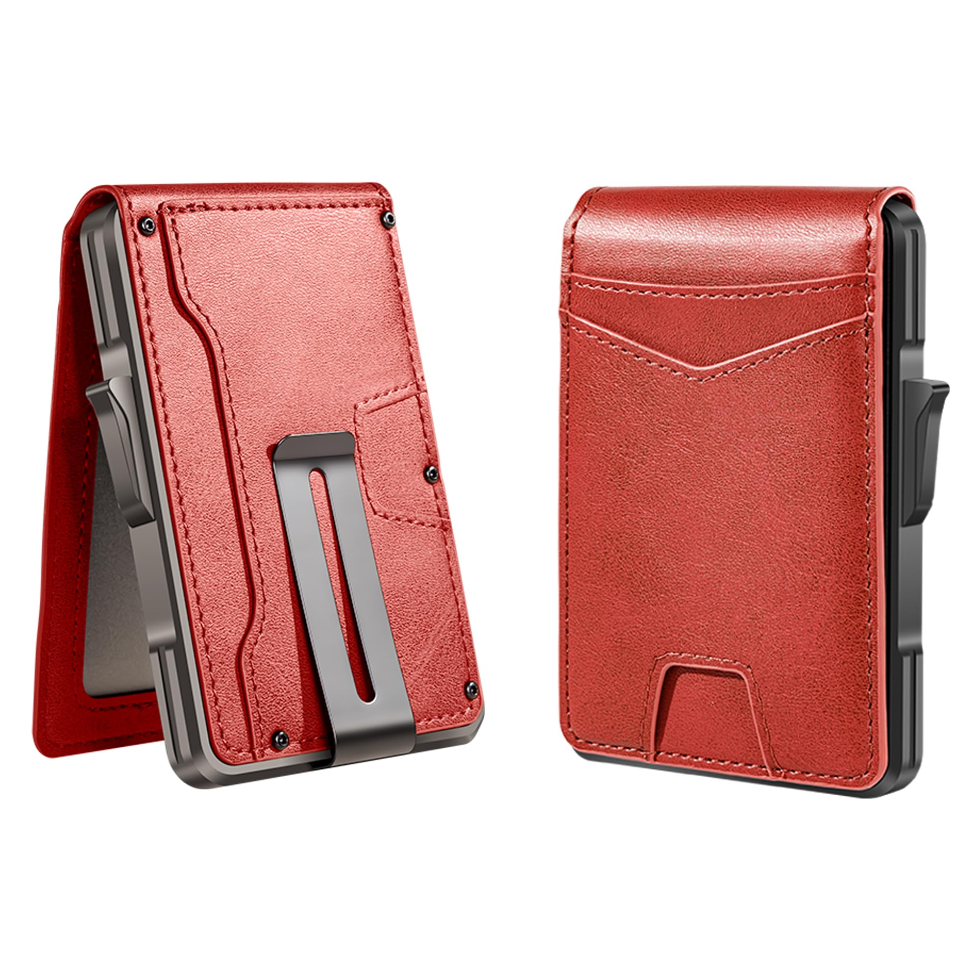 Slim RFID Wallet for Men with Pop - Up Card Holder – Waterproof Aluminum & Leather Bifold with 2 ID Windows, Money Clip, Holds 12+ Cards - Abbycart