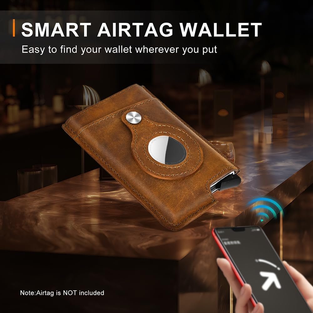 Slim RFID Wallet with AirTag Holder, Pop - Up Card Case & Money Clip - Abbycart