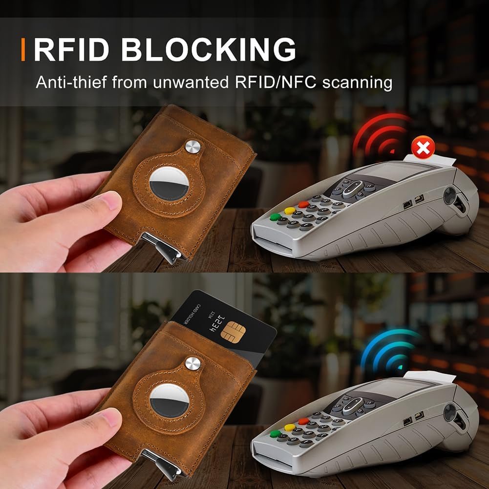 Slim RFID Wallet with AirTag Holder, Pop - Up Card Case & Money Clip - Abbycart