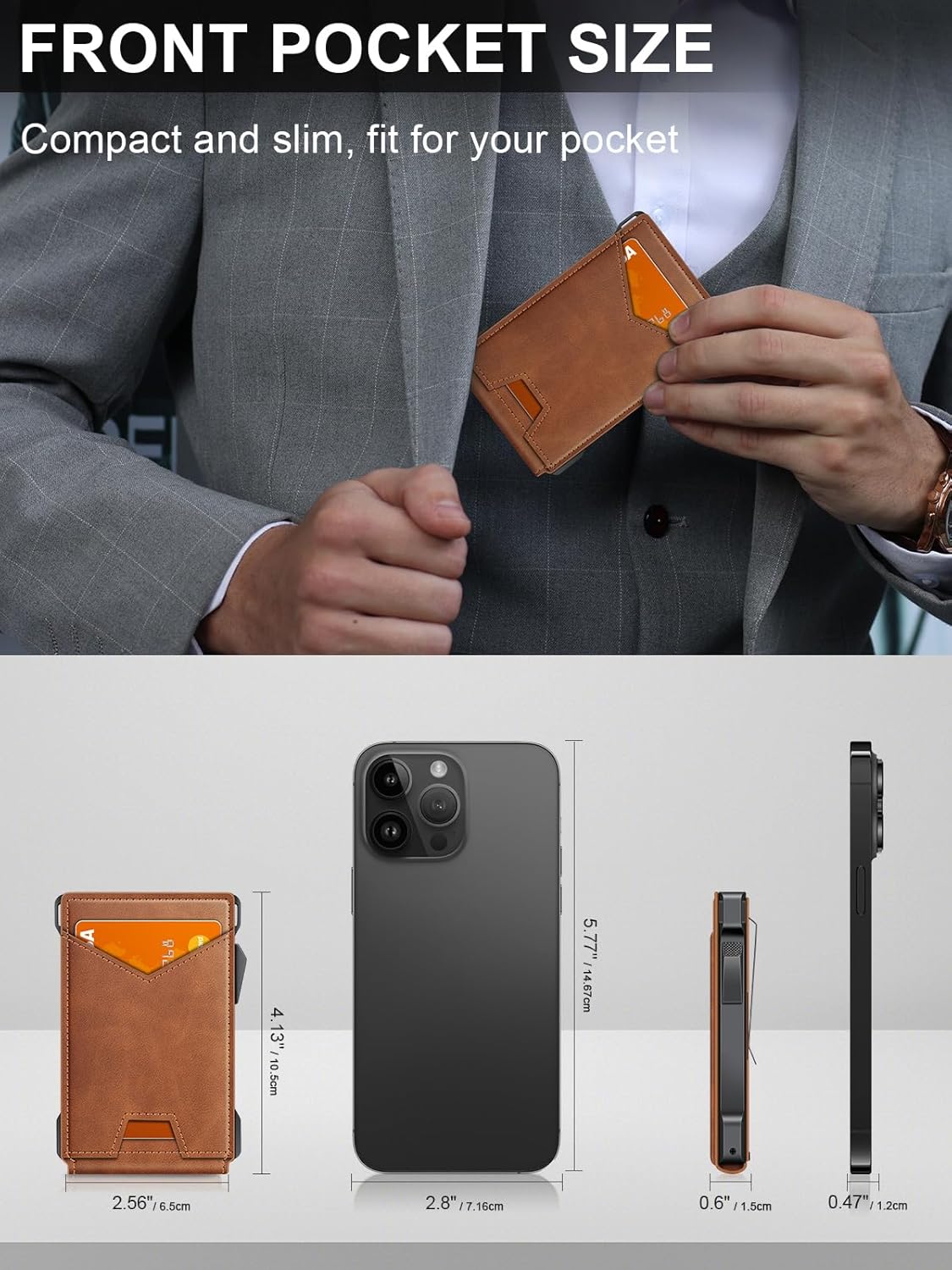 Slim Wallet for Men with Pop - Up Card Holder, RFID Blocking Metal Credit Card Holder with 2 ID Windows & Money Clip, Minimalist Front Pocket Wallet Holds 10–12 Cards - Abbycart