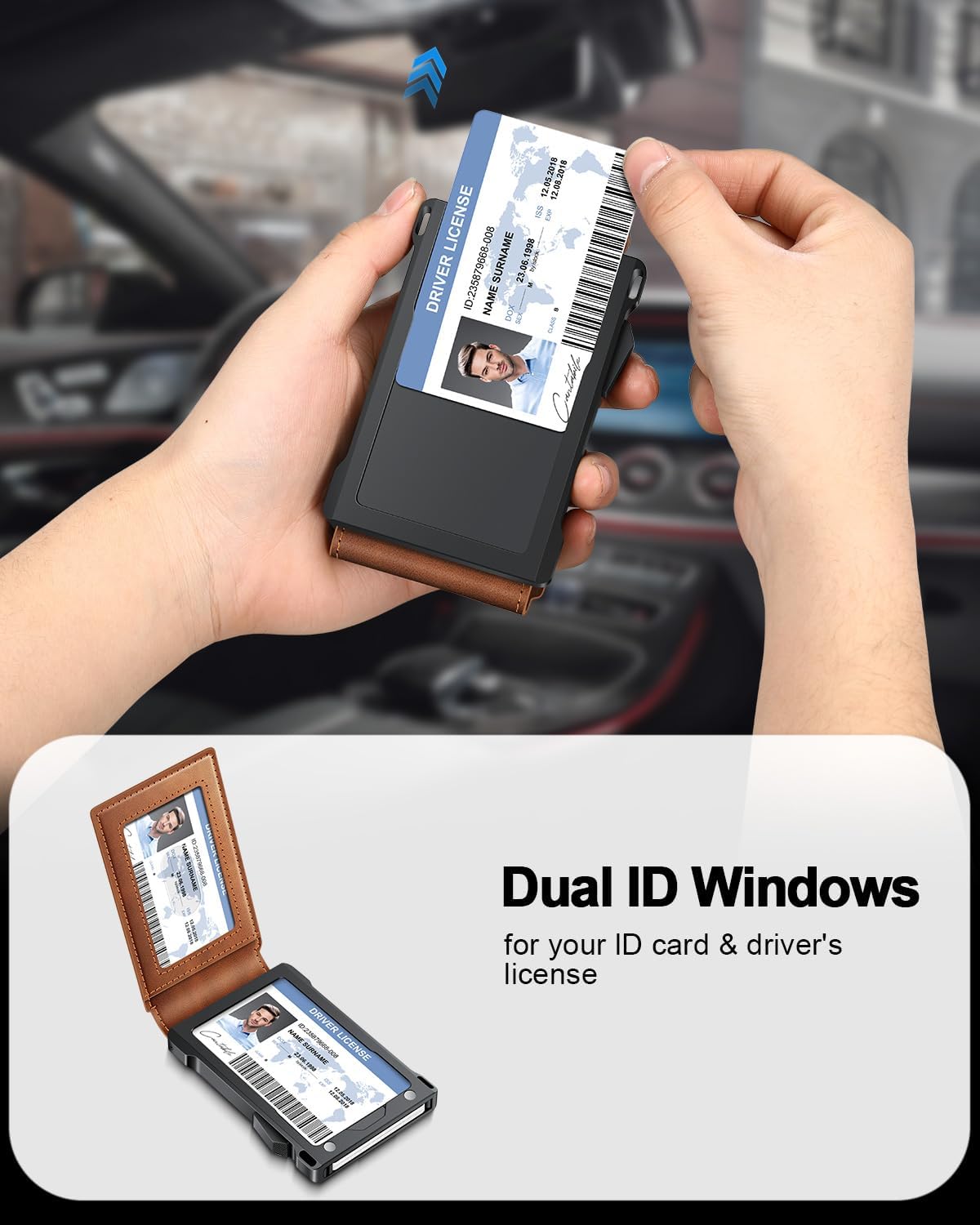 Slim Wallet for Men with Pop - Up Card Holder, RFID Blocking Metal Credit Card Holder with 2 ID Windows & Money Clip, Minimalist Front Pocket Wallet Holds 10–12 Cards - Abbycart