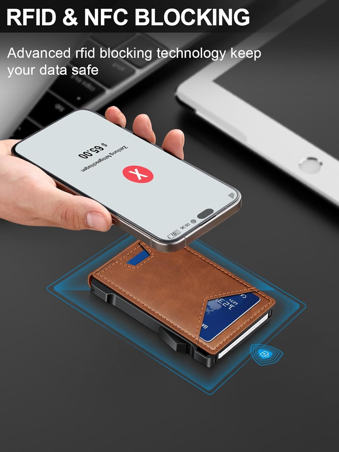 Slim Wallet for Men with Pop - Up Card Holder, RFID Blocking Metal Credit Card Holder with 2 ID Windows & Money Clip, Minimalist Front Pocket Wallet Holds 10–12 Cards - Abbycart