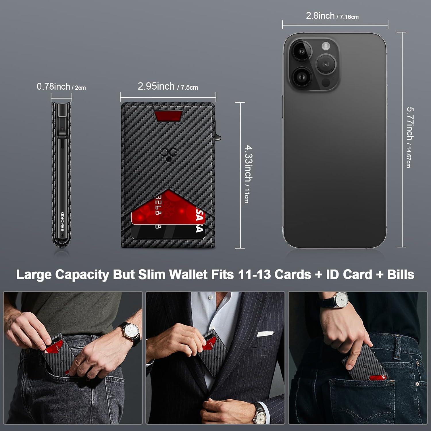 Slim Wallet for Men with Pop - Up Card Holder, RFID Blocking Metal Wallet with ID Window & Cash Slot, Minimalist Smart Bifold Holds 12–14 Cards - Abbycart