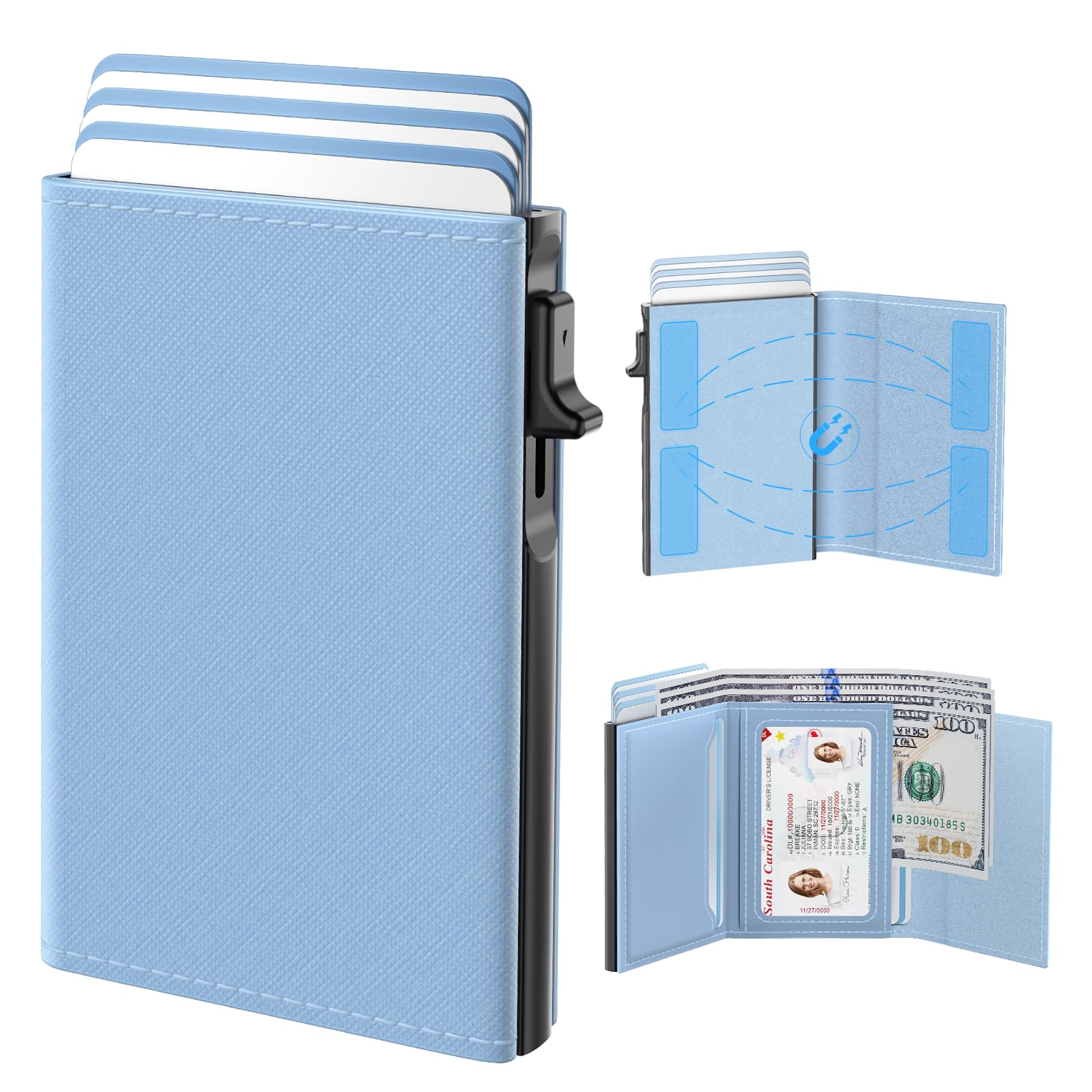 Slim Women Leather Wallet RFID Pop Up Card Holder ID Window