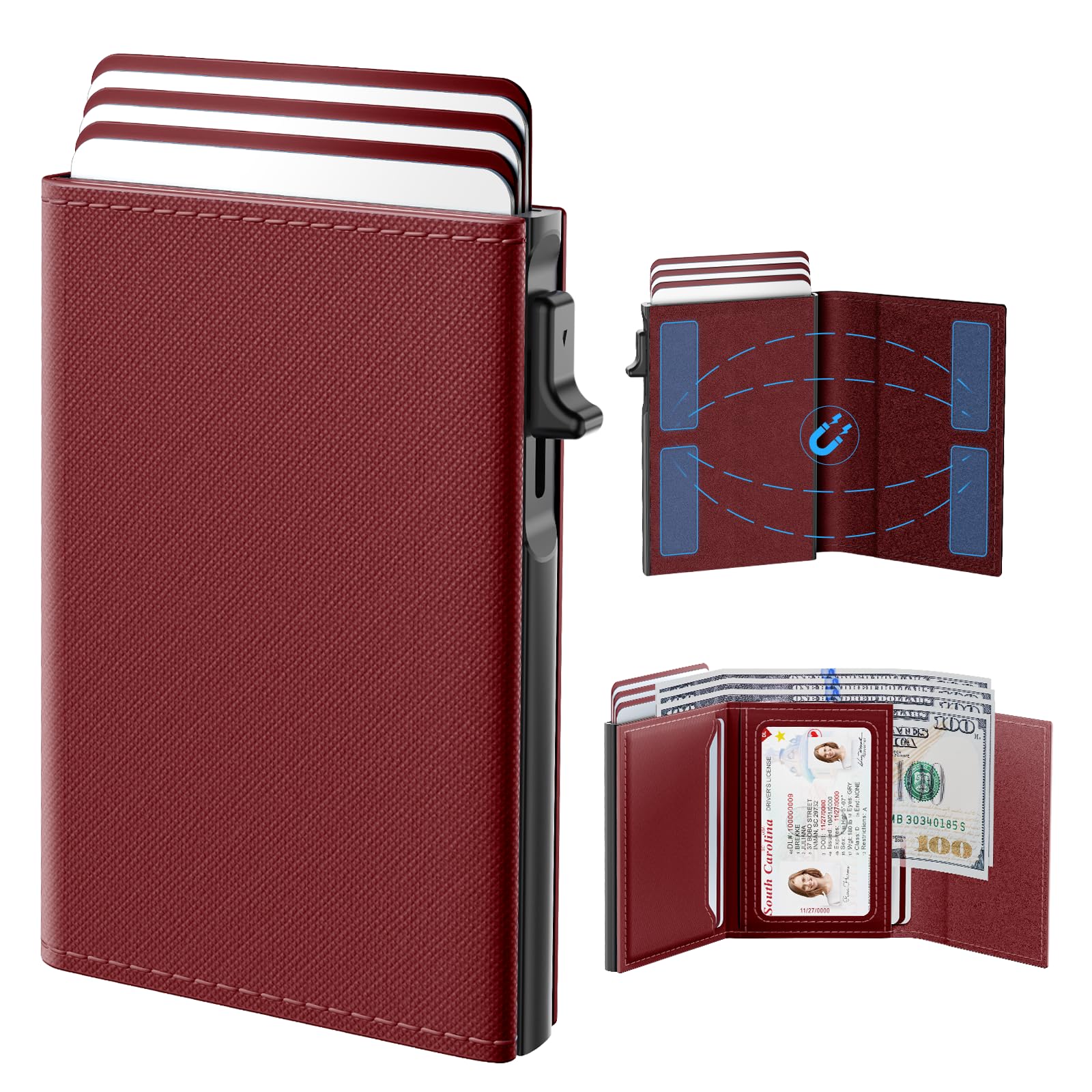 Slim Women Leather Wallet RFID Pop Up Card Holder ID Window