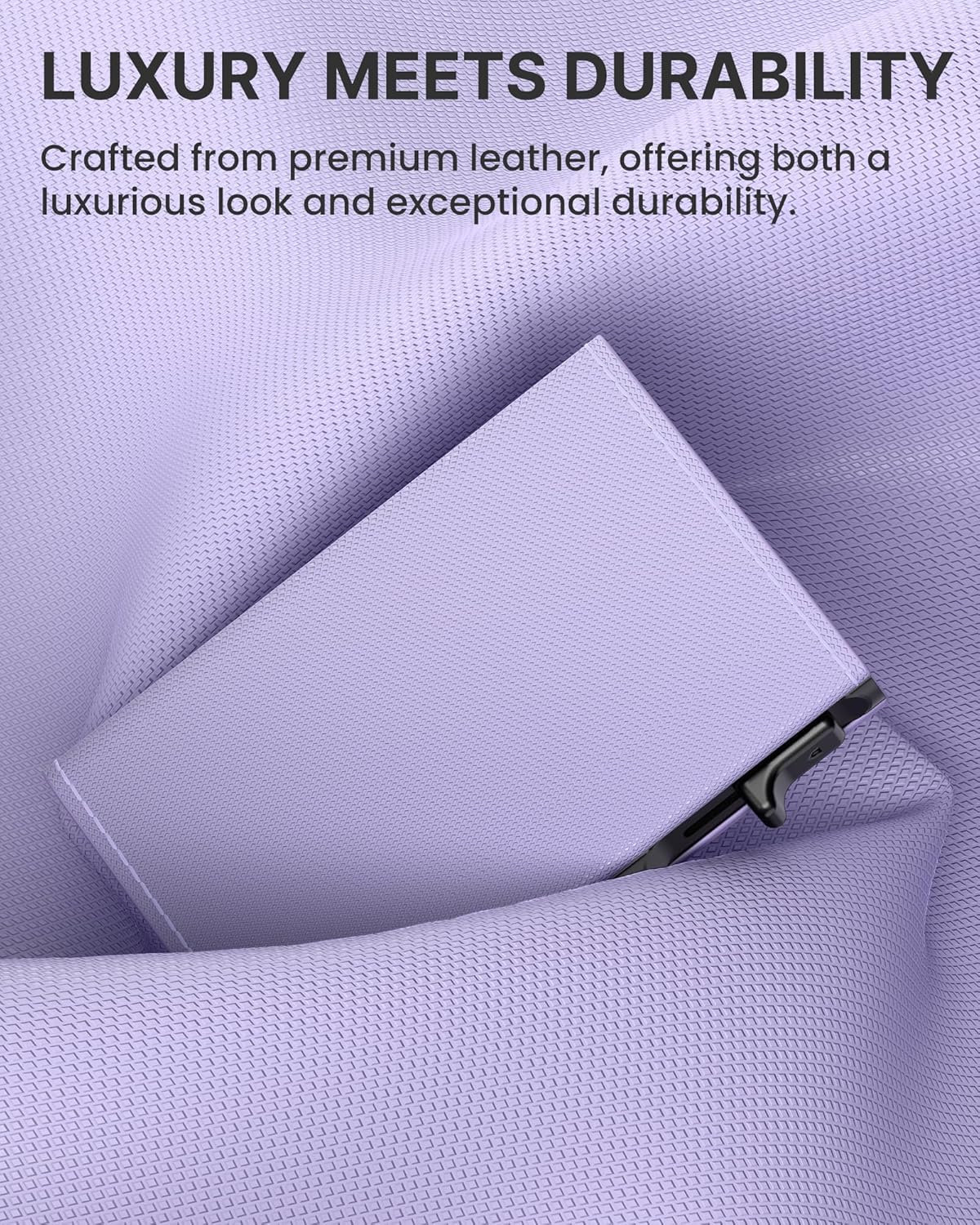 typecase Womens Wallet Card Holder: Pop Up Card Case, Genuine Leather, RFID Blocking, Slim, Minimalist, Thin, Small Size - 9-14 Card Capacity, ID Window, Cash Pocket (Lavender)