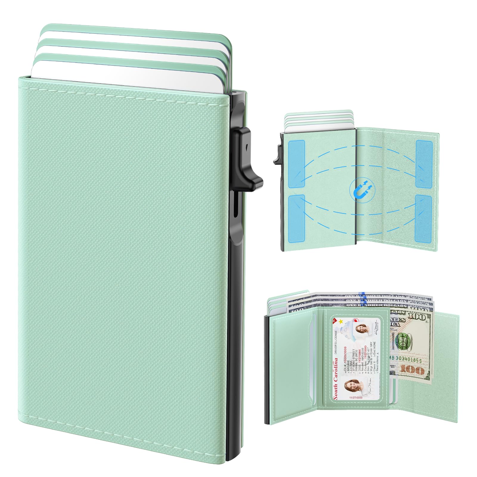 Slim Women Leather Wallet RFID Pop Up Card Holder ID Window