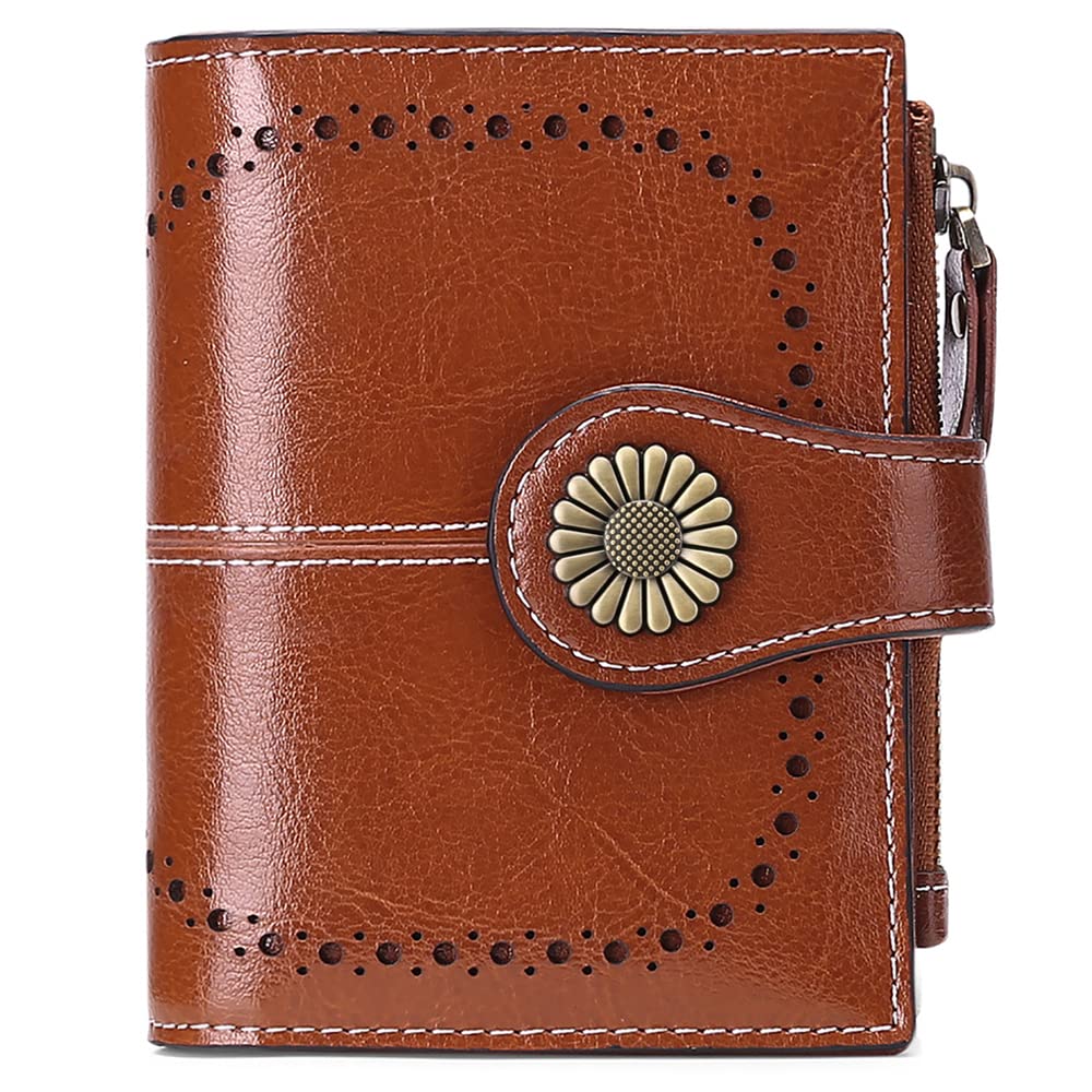 Small Leather RFID Wallet for Women with Zipper Coin Pocket