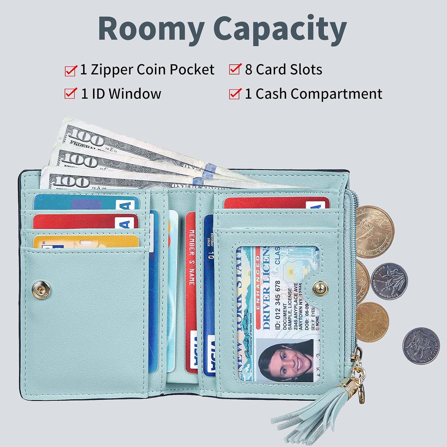 Gostwo Small Wallets for Women, Stylish Womens Wallet with ID Window, Zippered Coin Pocket and Tassel. Cute RFID Wallet for Women, ideal for Teen Girls, Commuters, and Women for Daily Use