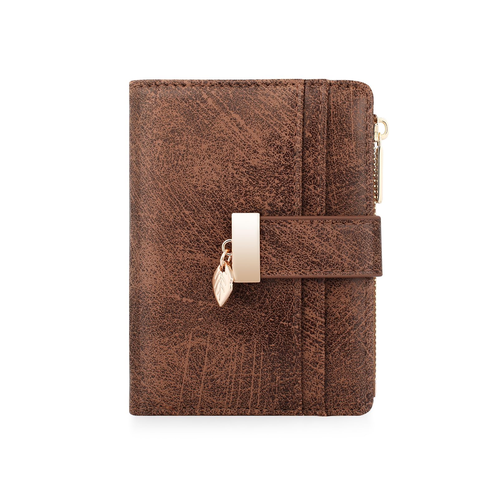 Women’s Small Leather Wallet – Bifold Wallet with Zipper Coin Pocket & Card Slots