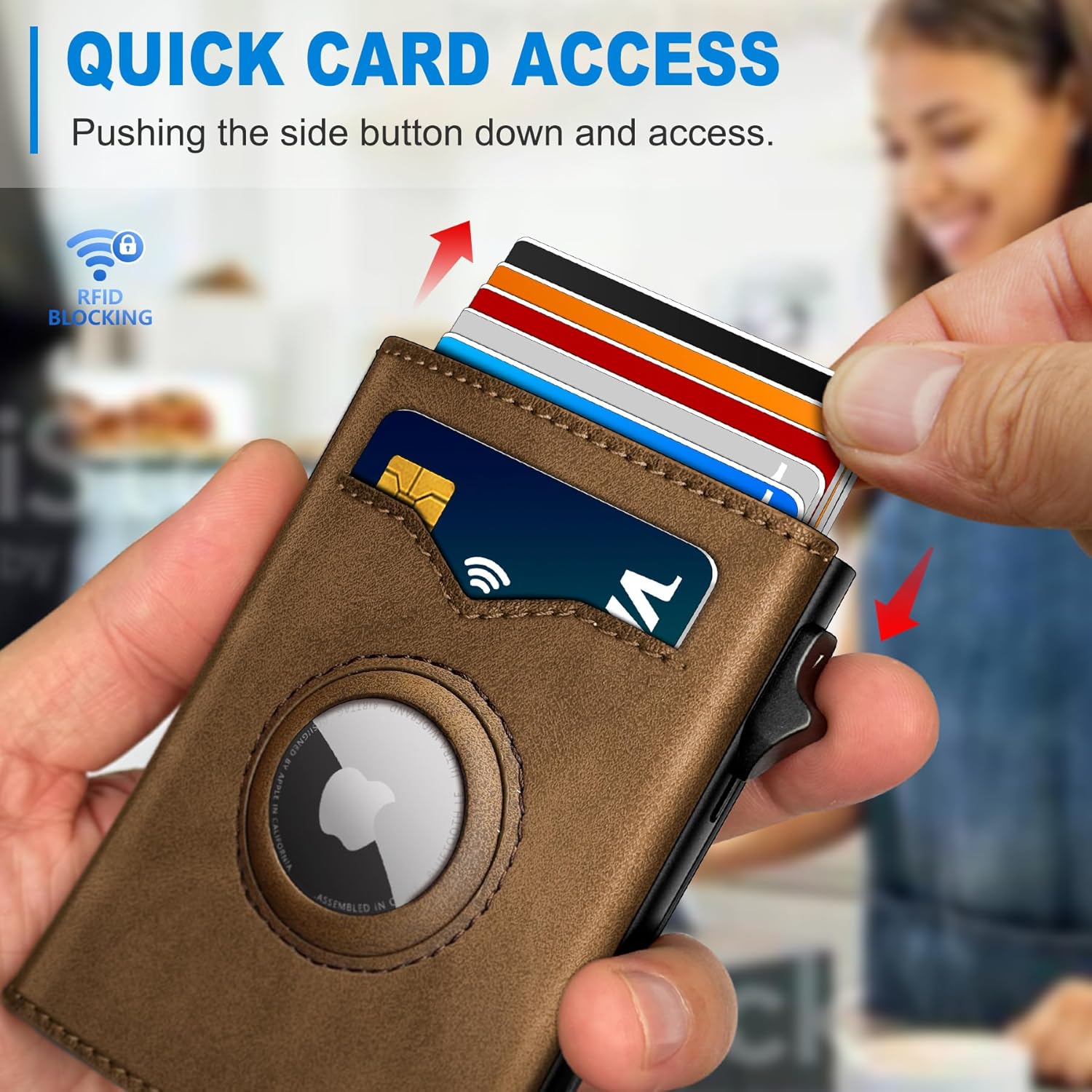 Smart AirTag Wallet for Men | RFID Blocking Slim Leather Trifold Wallet with Pop - Up Card Holder, Magnetic Closure & Gift Box - Abbycart