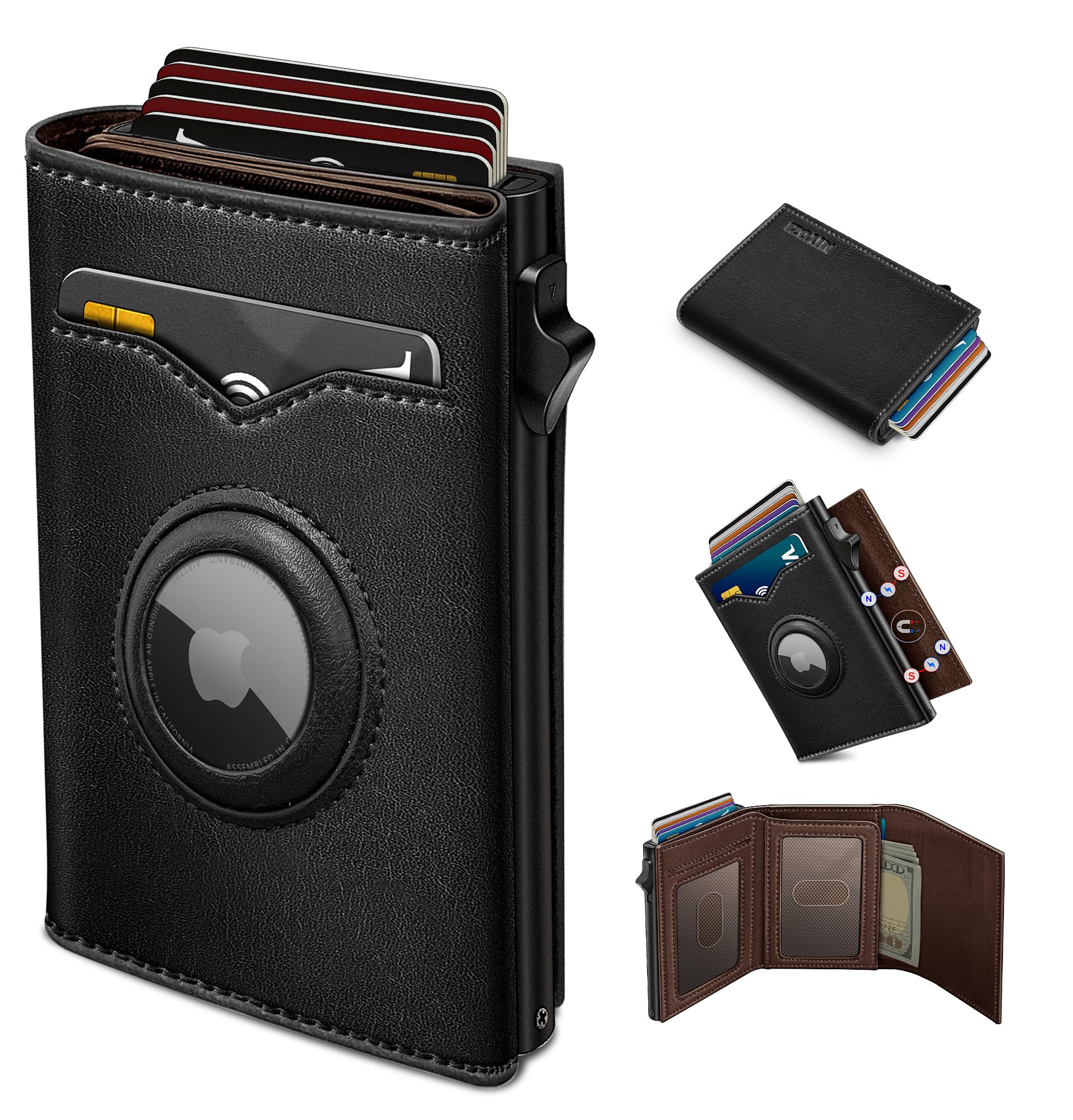 Smart AirTag Wallet for Men | RFID Blocking Slim Leather Trifold Wallet with Pop - Up Card Holder, Magnetic Closure & Gift Box - Abbycart