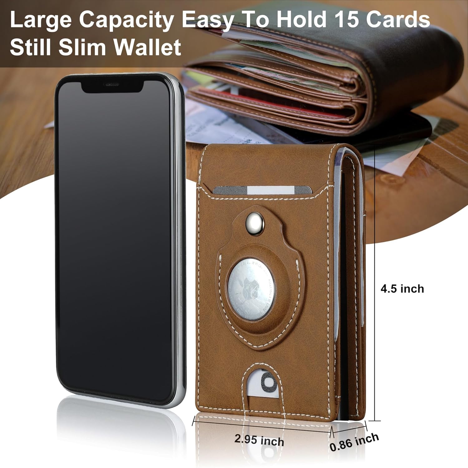 Smart AirTag Wallet for Men | RFID Blocking Slim Pop - Up Leather Wallet Holds 10+ Cards & ID Window Gift for Him - Abbycart
