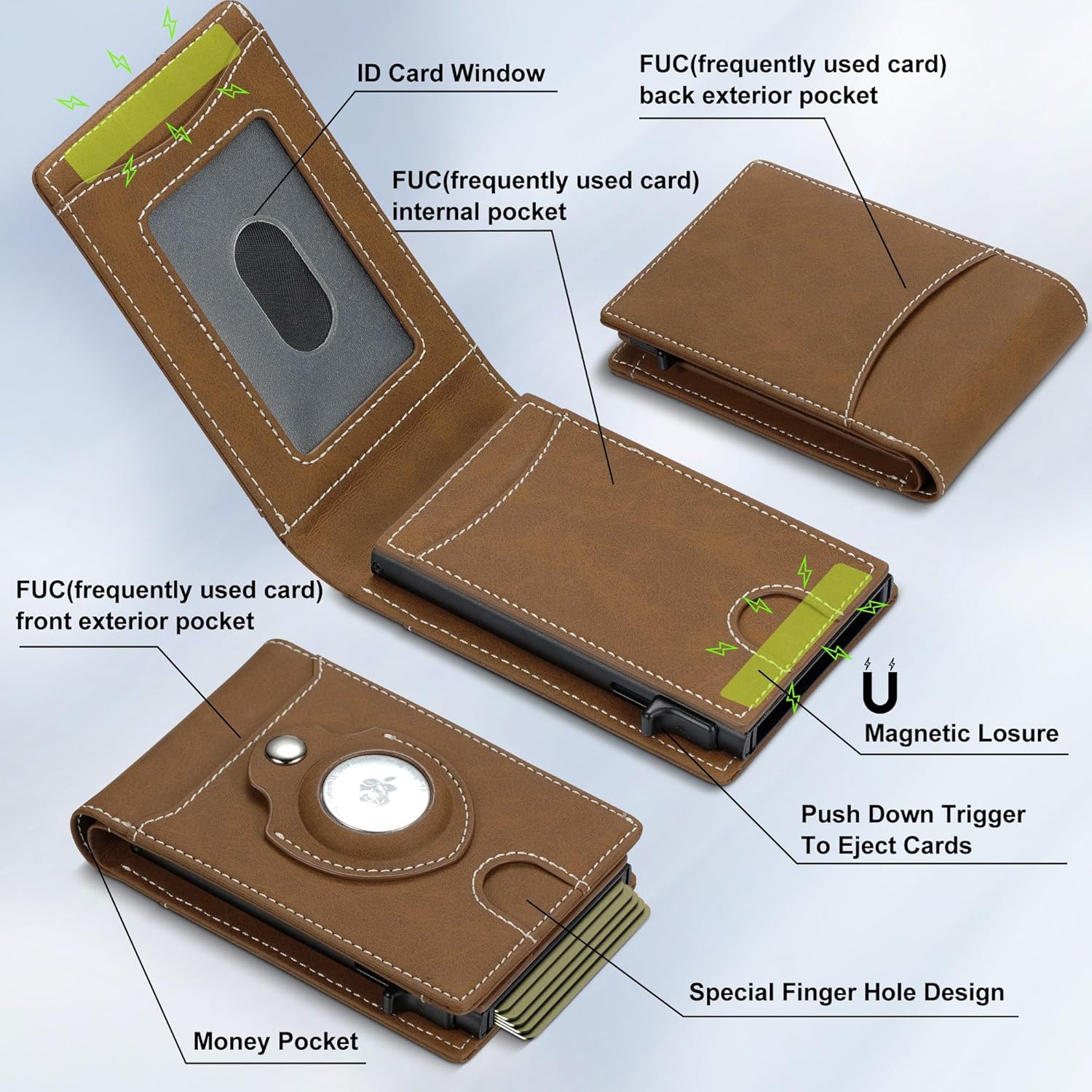 Smart AirTag Wallet for Men | RFID Blocking Slim Pop - Up Leather Wallet Holds 10+ Cards & ID Window Gift for Him - Abbycart