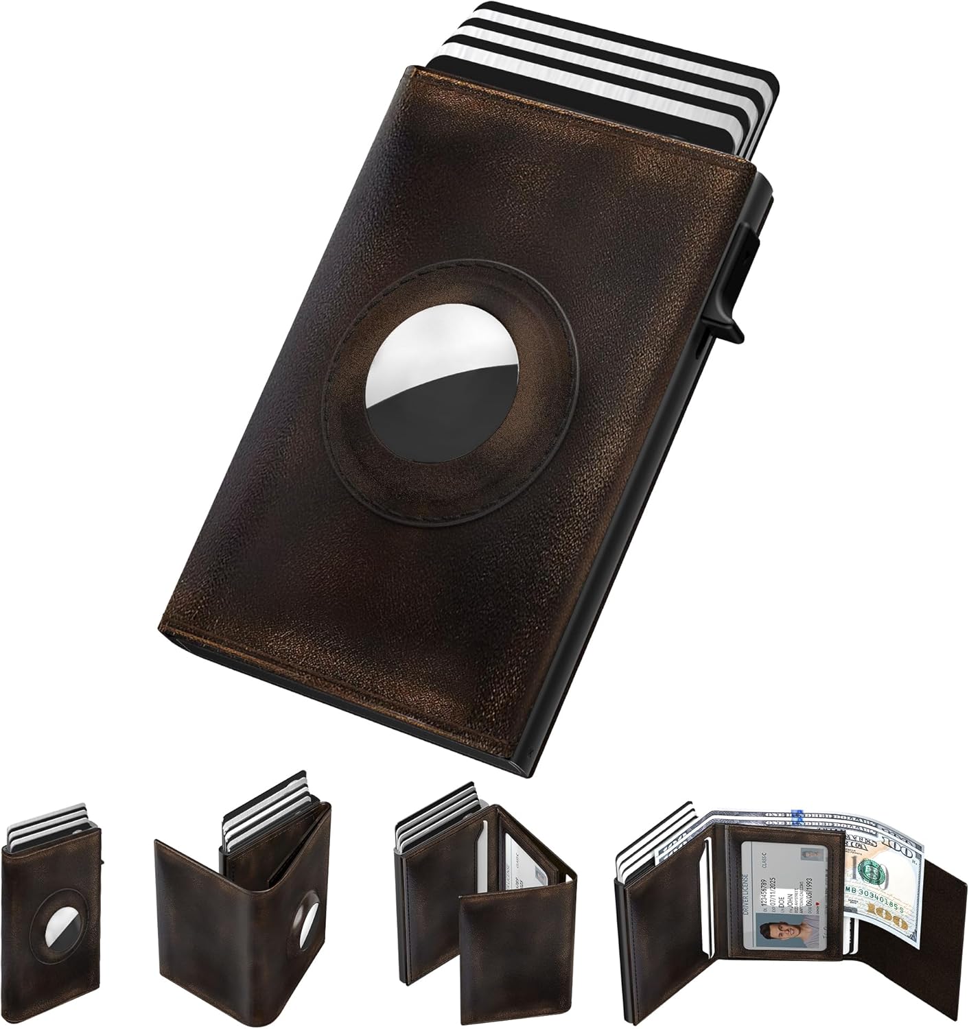 Smart AirTag Wallet for Men RFID Slim Pop Up Leather Card Holder