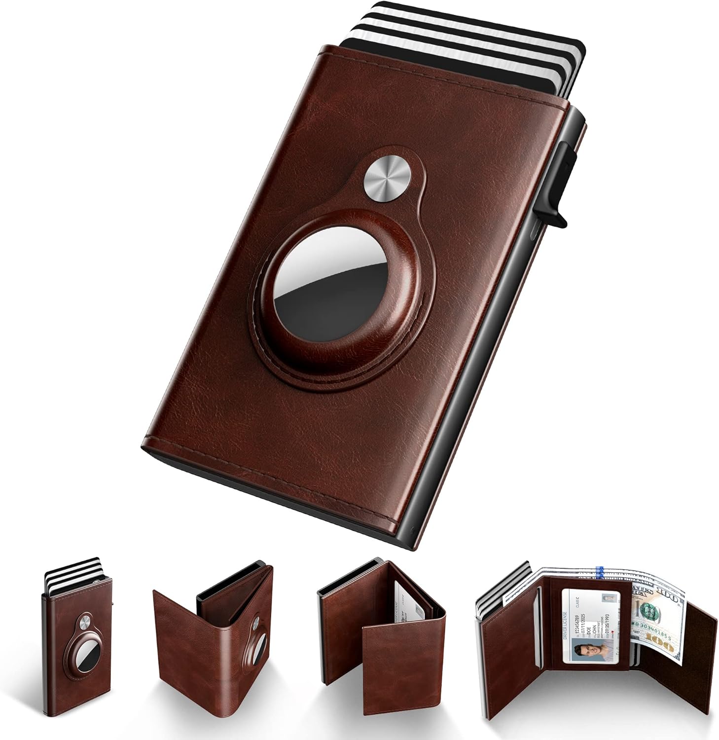 Smart AirTag Wallet for Men RFID Slim Pop Up Leather Card Holder