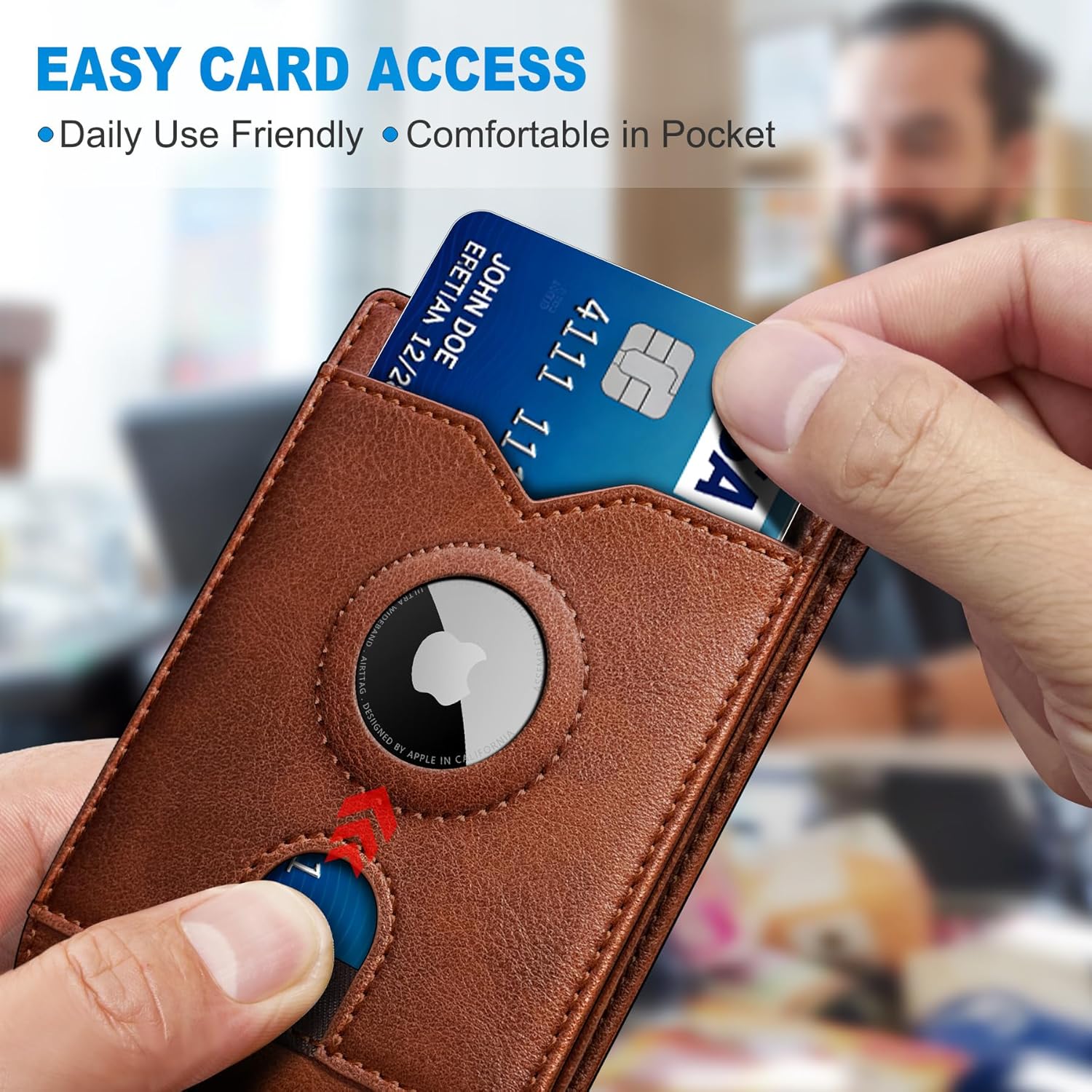 Airtag Wallet for Men,with Cash Pocket 2 ID Window 13 Cards,Slim Leather Wallet Front Pocket Card Holder RFID Blocking with Gift Box