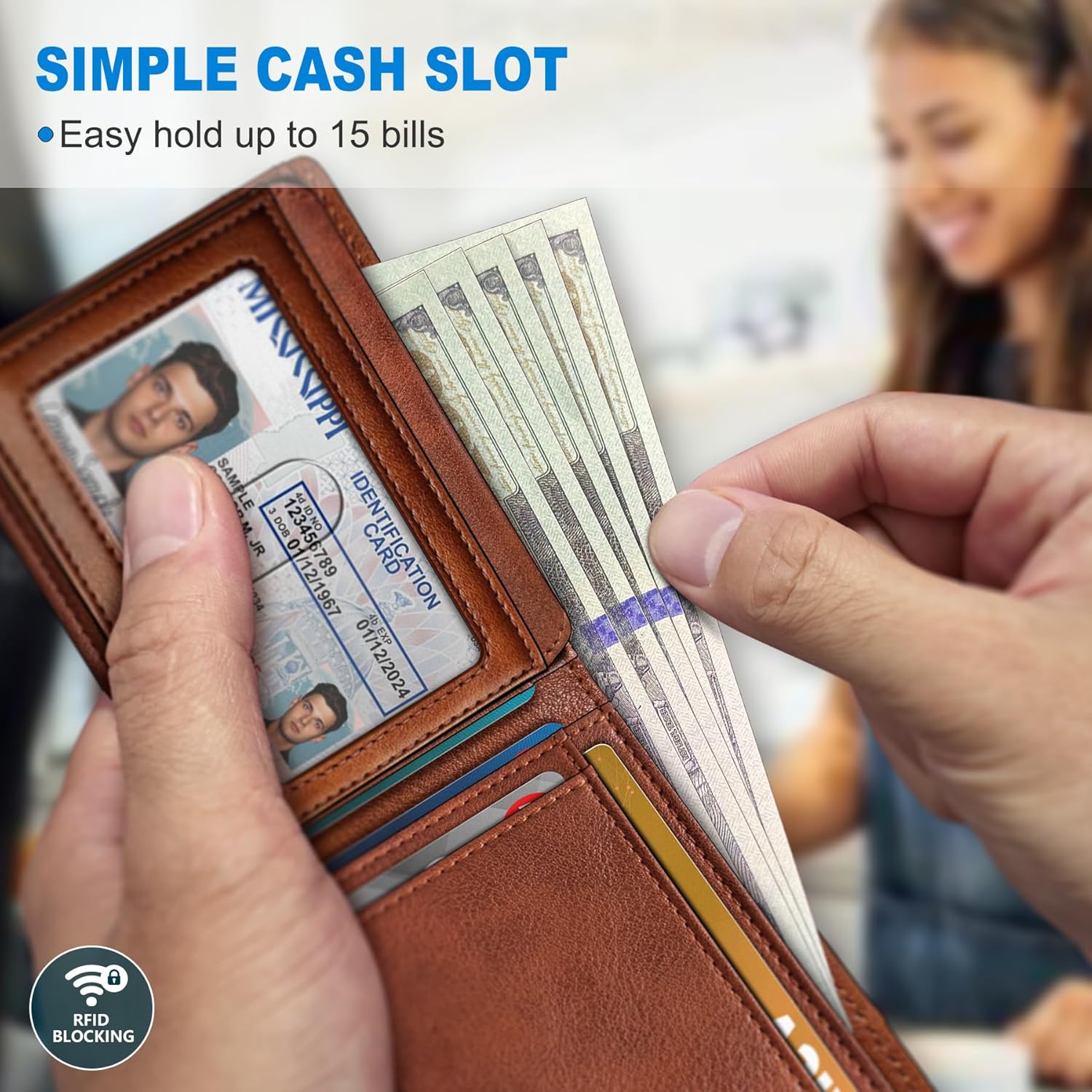 Airtag Wallet for Men,with Cash Pocket 2 ID Window 13 Cards,Slim Leather Wallet Front Pocket Card Holder RFID Blocking with Gift Box