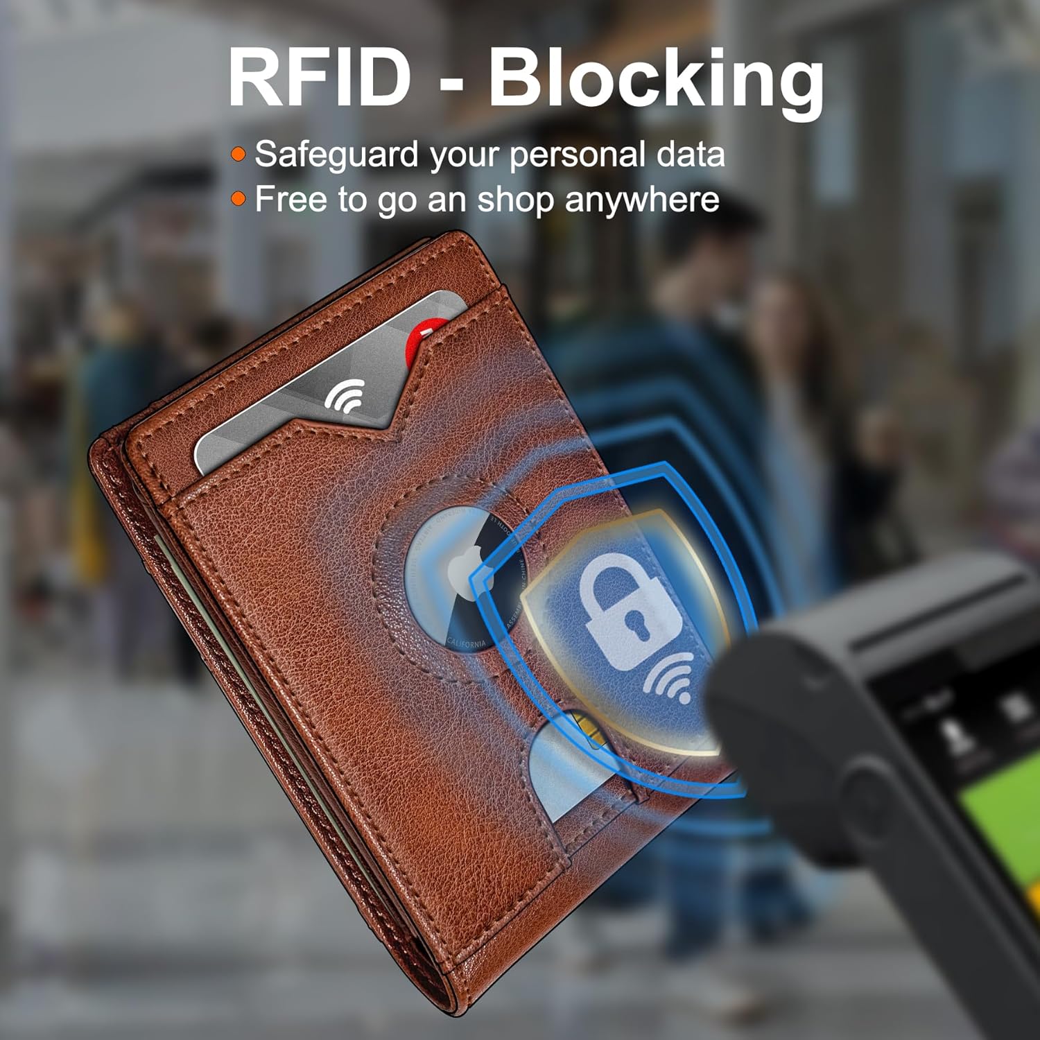 Airtag Wallet for Men,with Cash Pocket 2 ID Window 13 Cards,Slim Leather Wallet Front Pocket Card Holder RFID Blocking with Gift Box