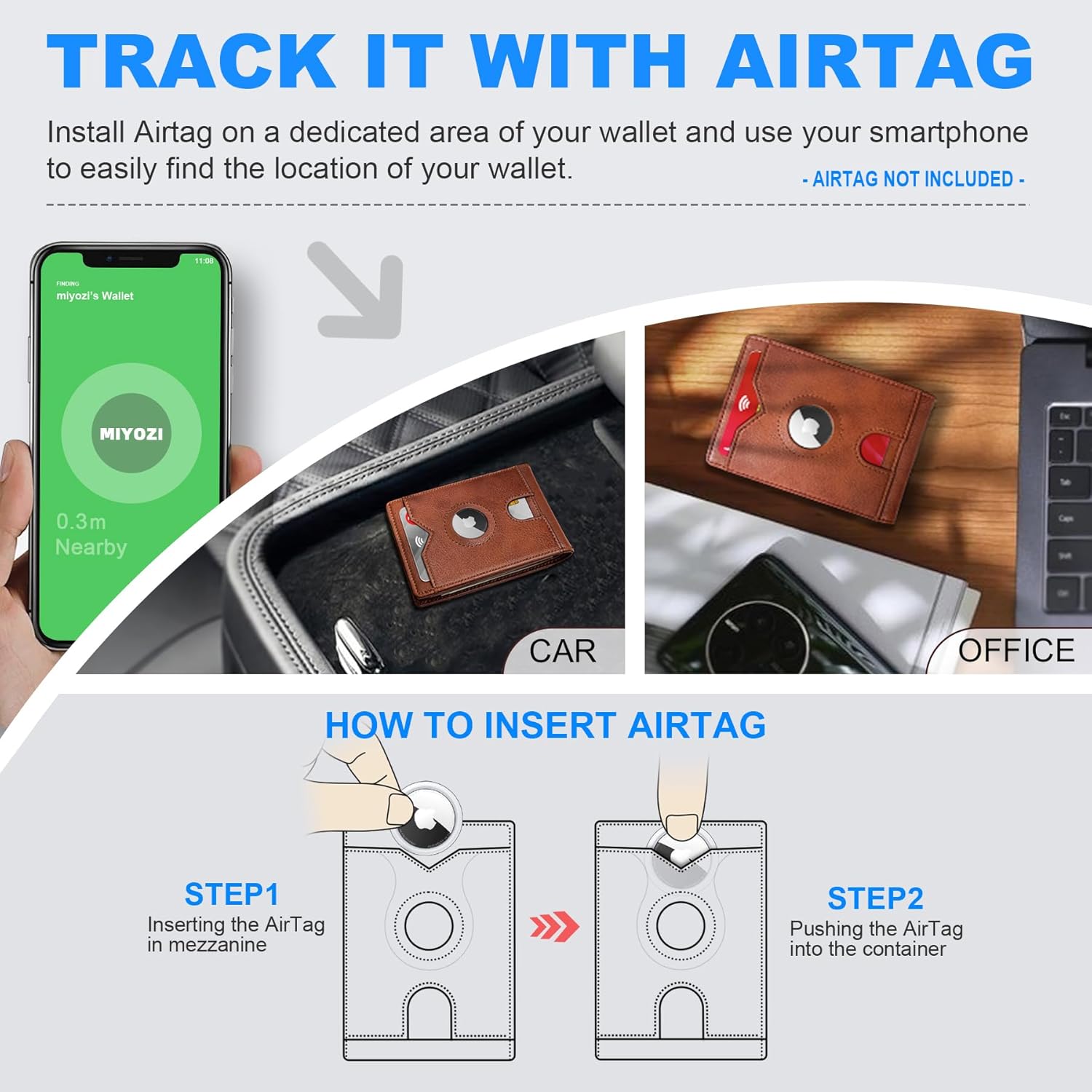 Airtag Wallet for Men,with Cash Pocket 2 ID Window 13 Cards,Slim Leather Wallet Front Pocket Card Holder RFID Blocking with Gift Box