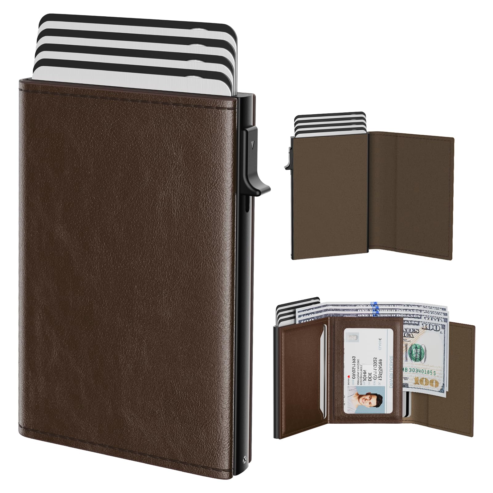 Smart Pop - Up Wallet for Men | RFID Slim Aluminum Holder, Holds 9–14 Cards with ID Window & Cash Slot, Minimalist Front Pocket Wallet - Abbycart