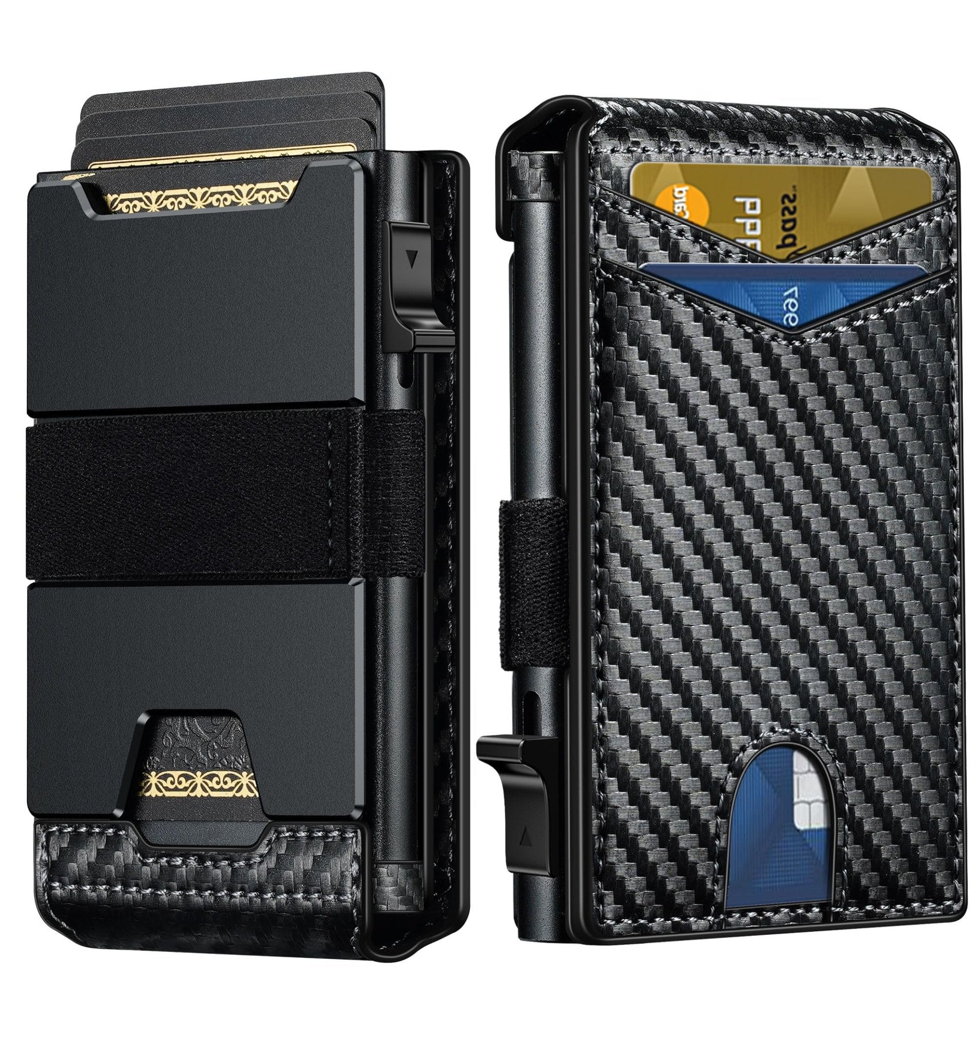 Smart Wallet for Men RFID Blocking | Slim Pop - Up Leather Card Holder Gift with Cash Strap & 12 Card Capacity - Abbycart