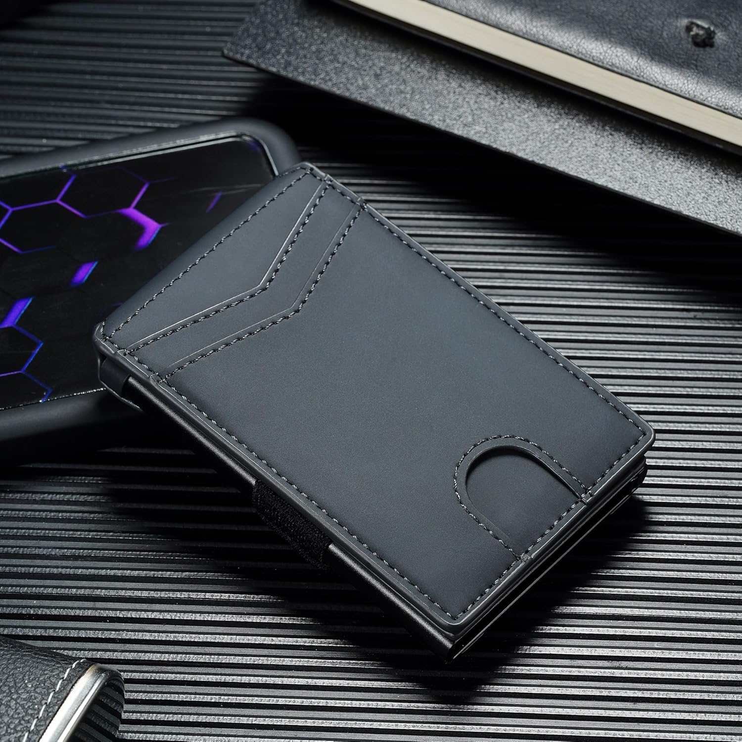 Smart Wallet for Men RFID Blocking | Slim Pop - Up Leather Card Holder Gift with Cash Strap & 12 Card Capacity - Abbycart
