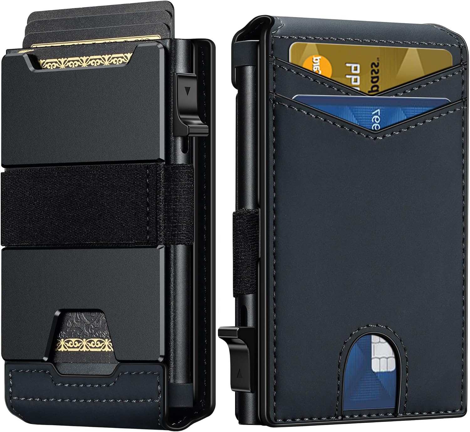 Smart Wallet for Men RFID Blocking | Slim Pop - Up Leather Card Holder Gift with Cash Strap & 12 Card Capacity - Abbycart