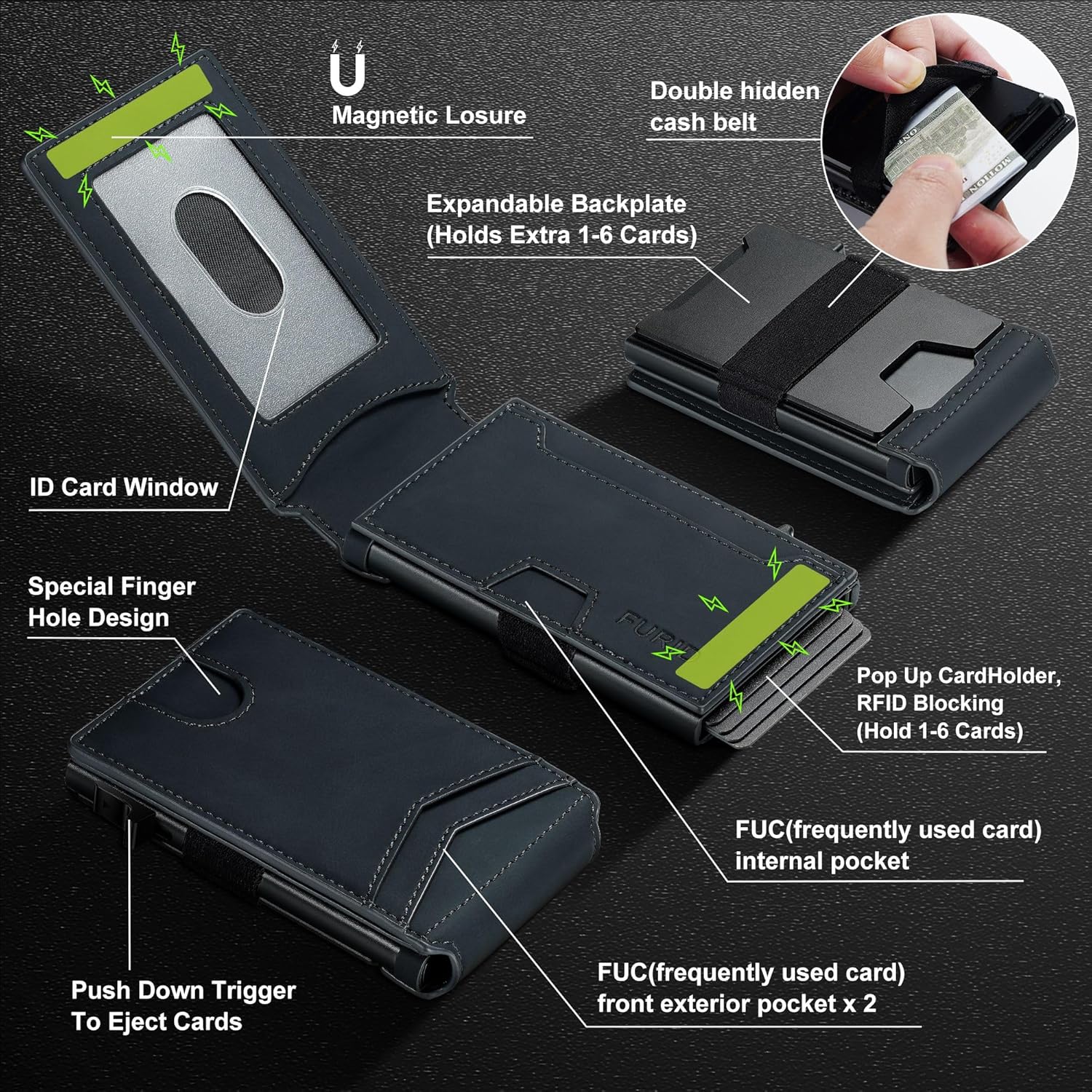 Smart Wallet for Men RFID Blocking | Slim Pop - Up Leather Card Holder Gift with Cash Strap & 12 Card Capacity - Abbycart